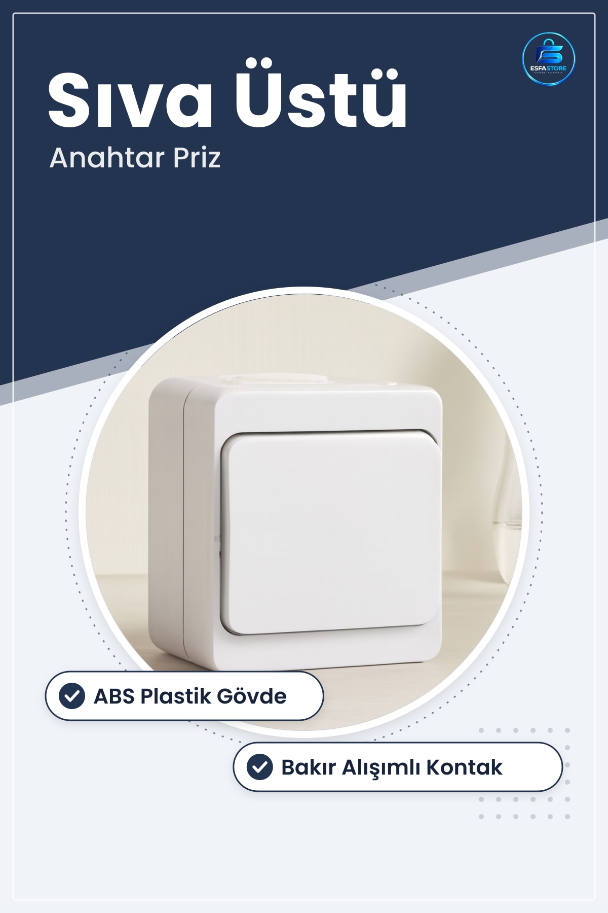Sıva Üstü Anahtar Priz Beyaz ABS Plastik Gövdeli Bakır Kontaklı Darı Darbeye Dayanıklı Ev Ofis