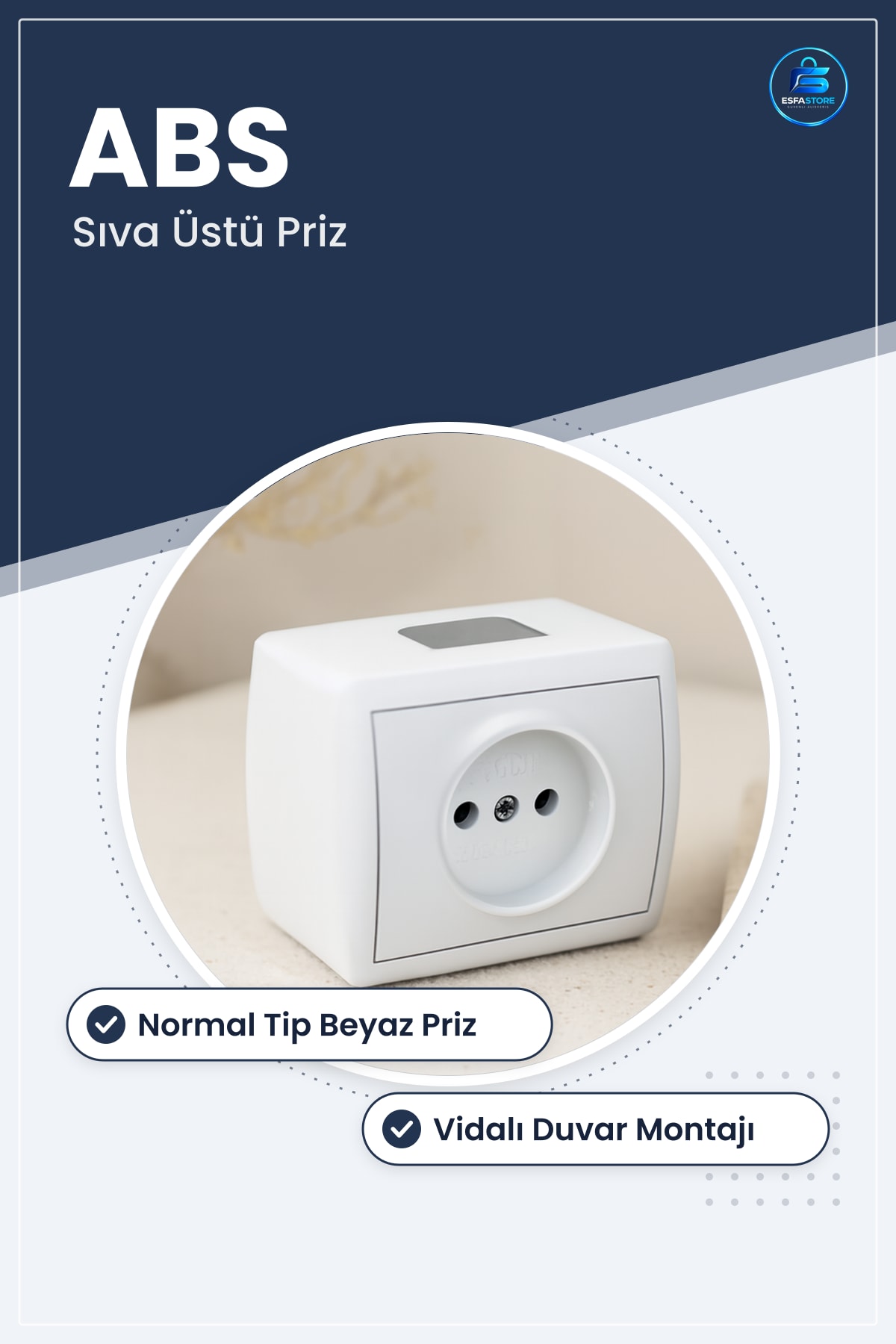 Sıva Üstü Priz Normal Tip Beyaz ABS Gövdeli Ev Ofis ve İş Yeri Elektrik Tesisatı