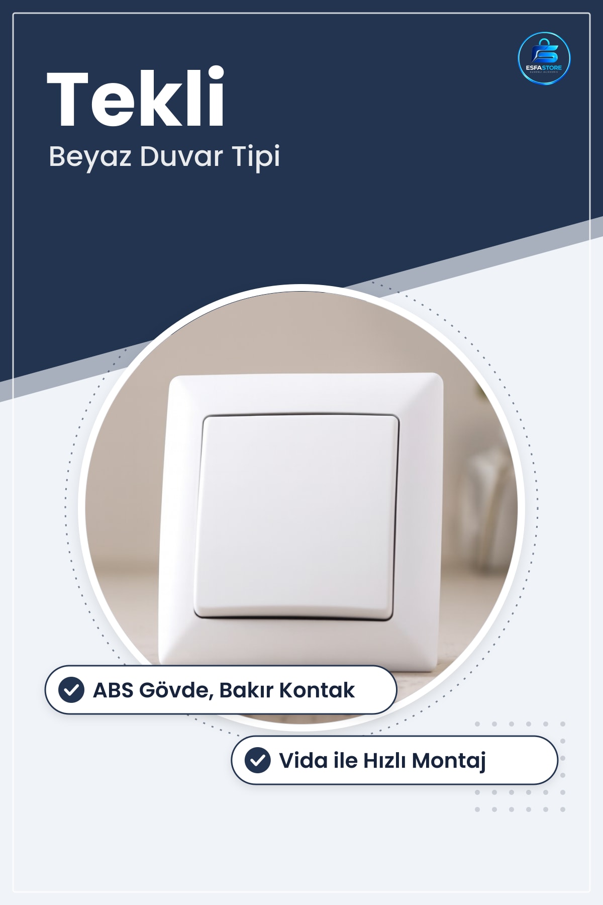 Tekli Lamba Anahtarı Beyaz Duvar Tipi Priz ABS Bakır Kontaklı Montaj Ev Ofis Ticari Alan