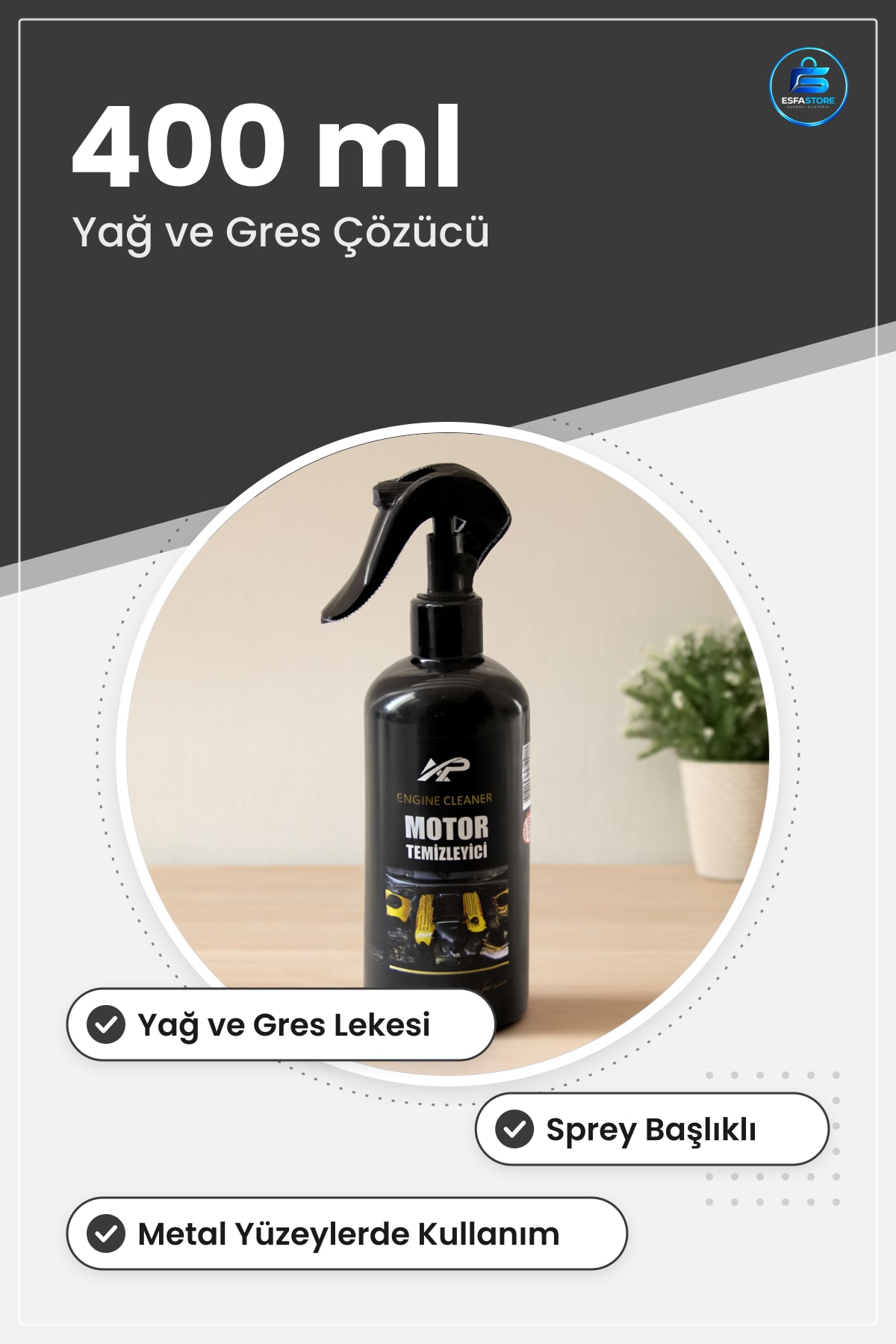 Oto Motor Temizleyici Sprey 400 ml Yağ Kir Gres Zift Lekesi Çözücü Araç Bakım Temizlik