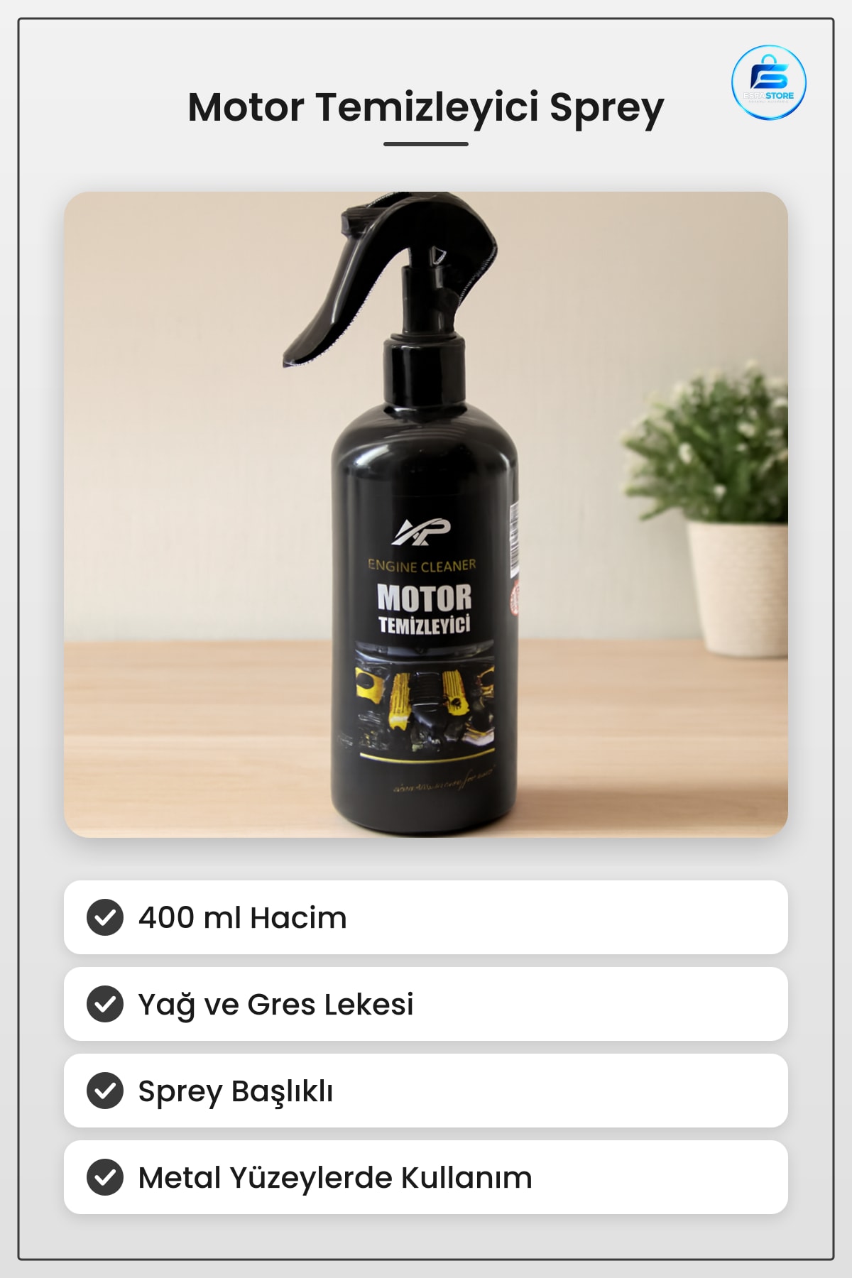Oto Motor Temizleyici Sprey 400 ml Yağ Kir Gres Zift Lekesi Çözücü Araç Bakım Temizlik