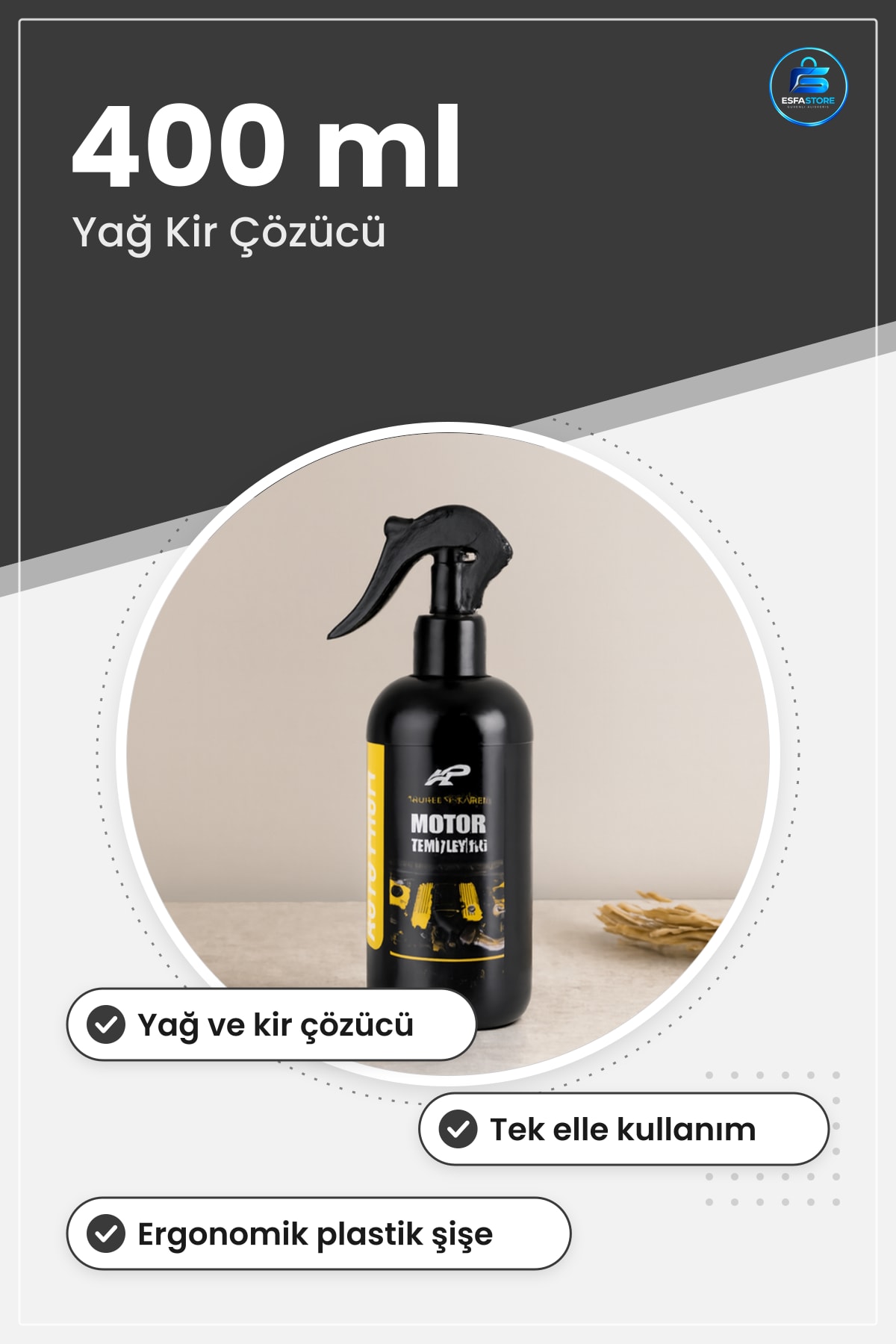 Oto Motor Temizleyici Sprey 400 ml Yağ Kir Çözücü Araç Bakım Temizlik Ürünü Pratik Kullanım