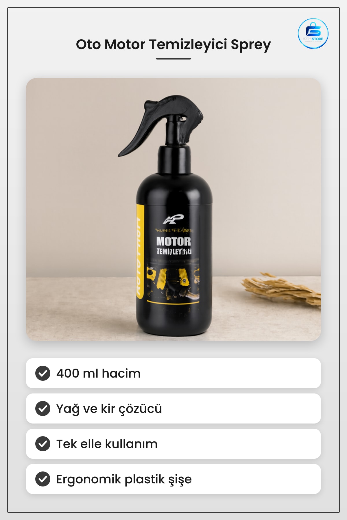 Oto Motor Temizleyici Sprey 400 ml Yağ Kir Çözücü Araç Bakım Temizlik Ürünü Pratik Kullanım