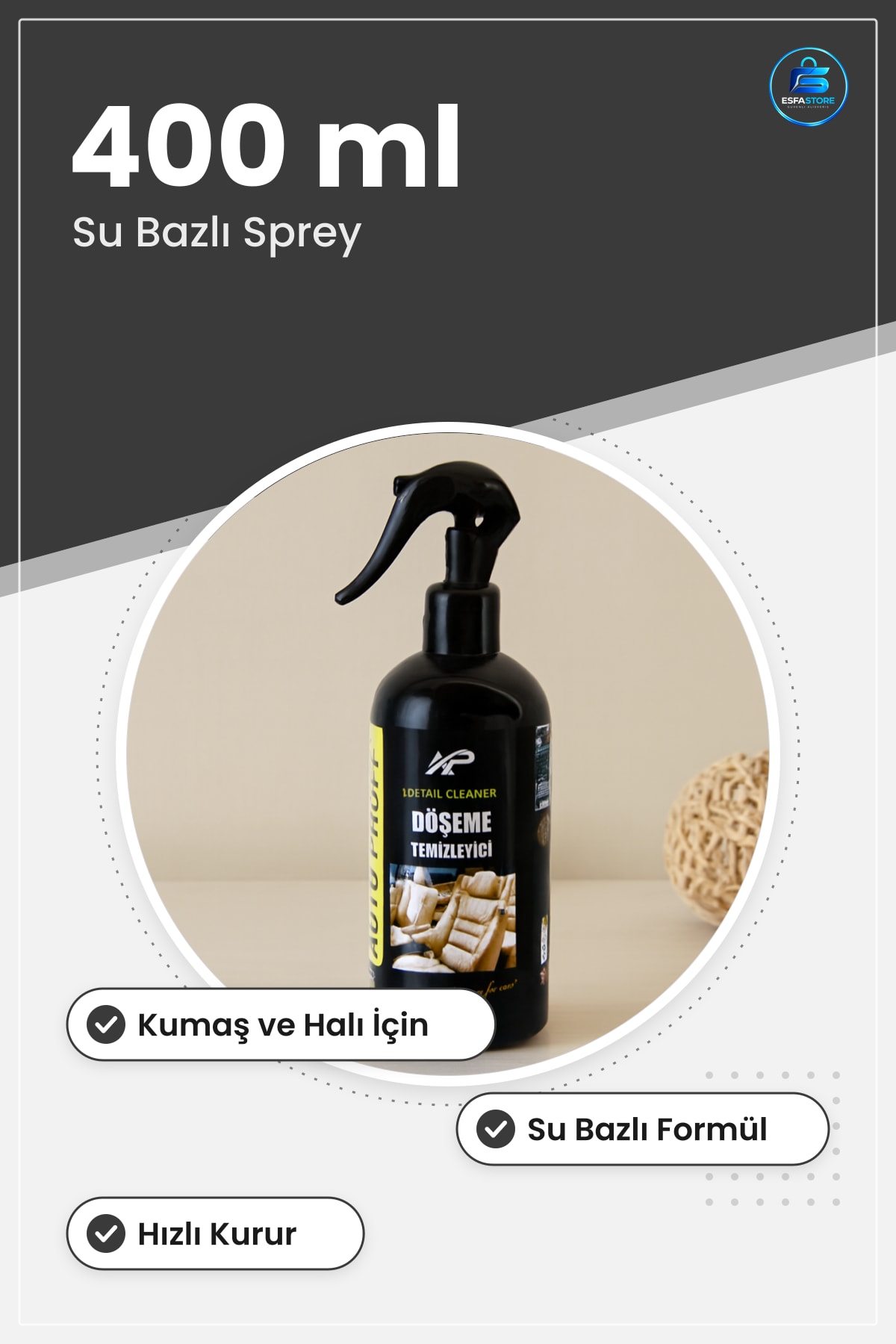 Oto Döşeme Temizleyici Sprey 400 ml Kumaş Koltuk Halı Tekstil Leke Çıkarıcı Araç İçi Bakım