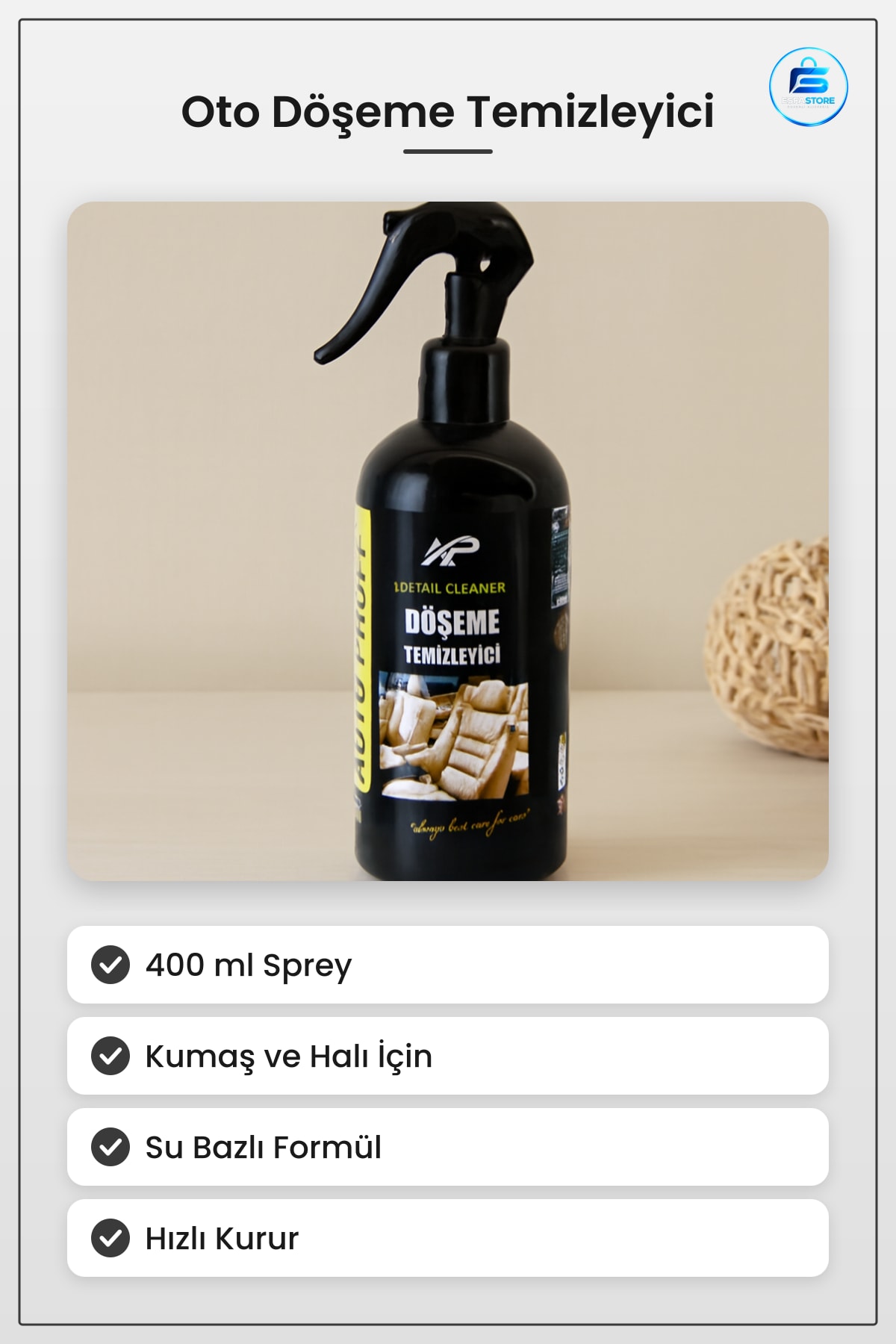 Oto Döşeme Temizleyici Sprey 400 ml Kumaş Koltuk Halı Tekstil Leke Çıkarıcı Araç İçi Bakım