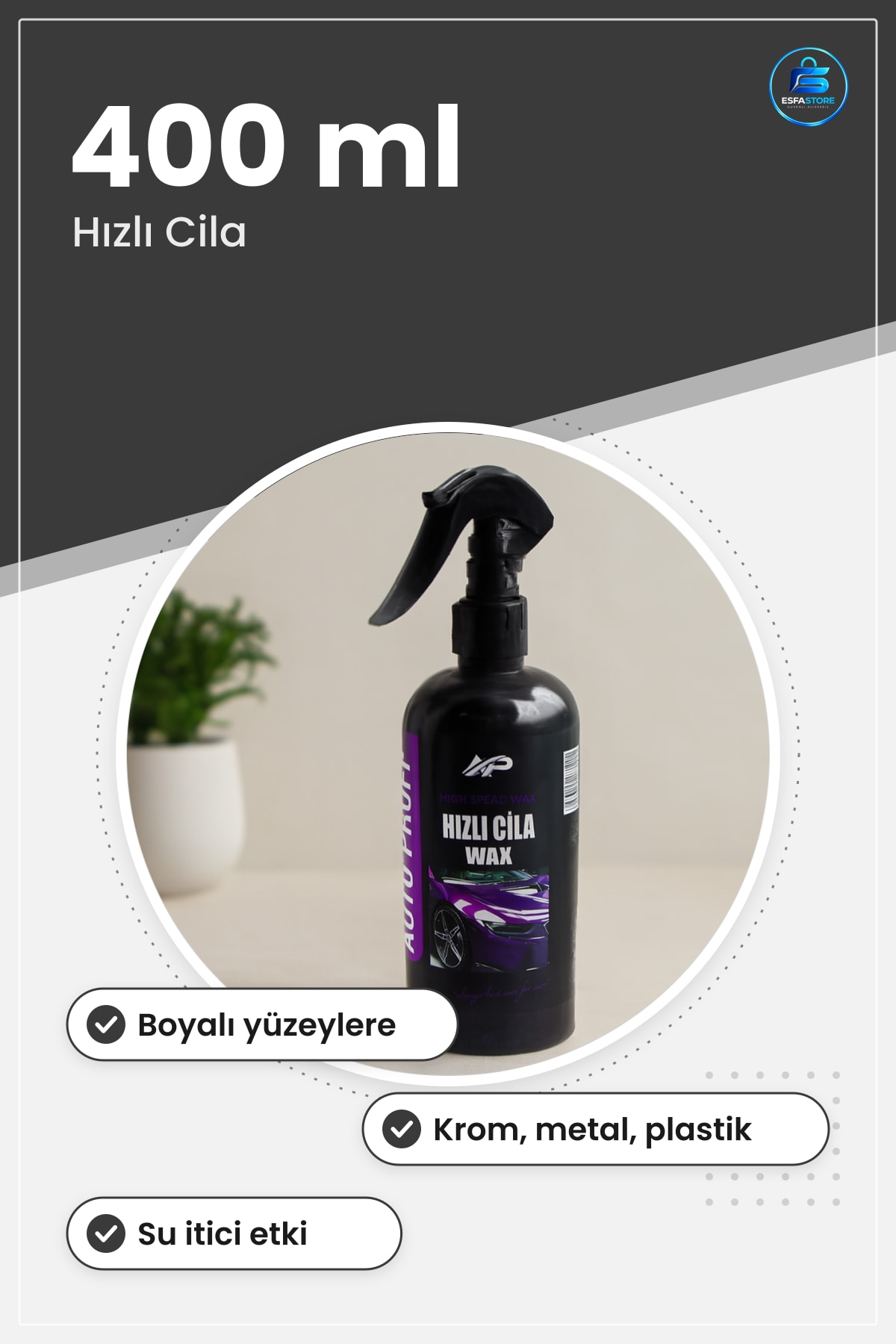 Oto Hızlı Cila Sprey Wax 400 ml Boyalı Yüzey Krom Metal Plastik Parlatıcı Koruyucu Bakım