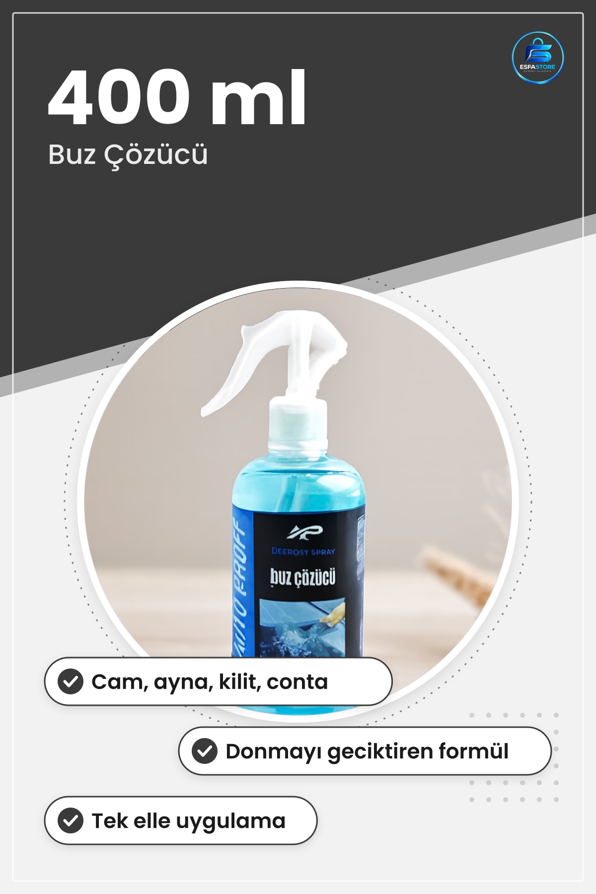 Buz Çözücü Sprey 400 ml Buzlanma Önleyici Ön Cam Ayna Kapı Kilidi Araç Kış Ürünü
