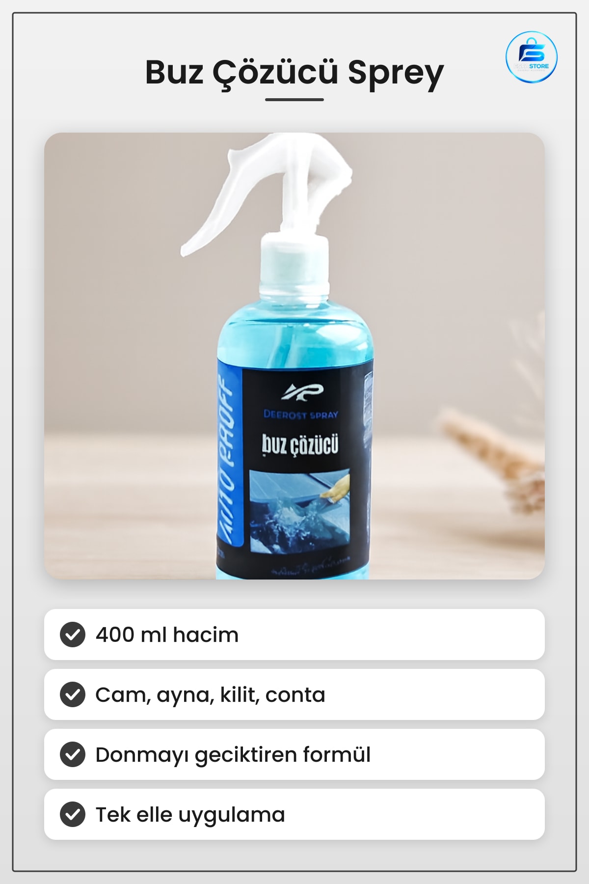 Buz Çözücü Sprey 400 ml Buzlanma Önleyici Ön Cam Ayna Kapı Kilidi Araç Kış Ürünü