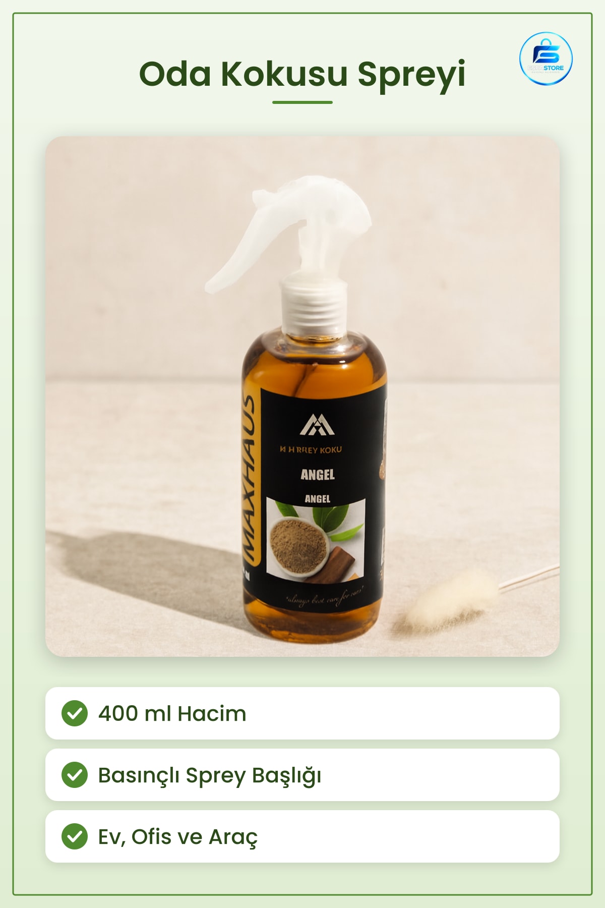 Oda Kokusu Sprey 400 ml Angel Koku Giderici ve Hava Temizleyici Ferahlatıcı Ev Ofis Araç
