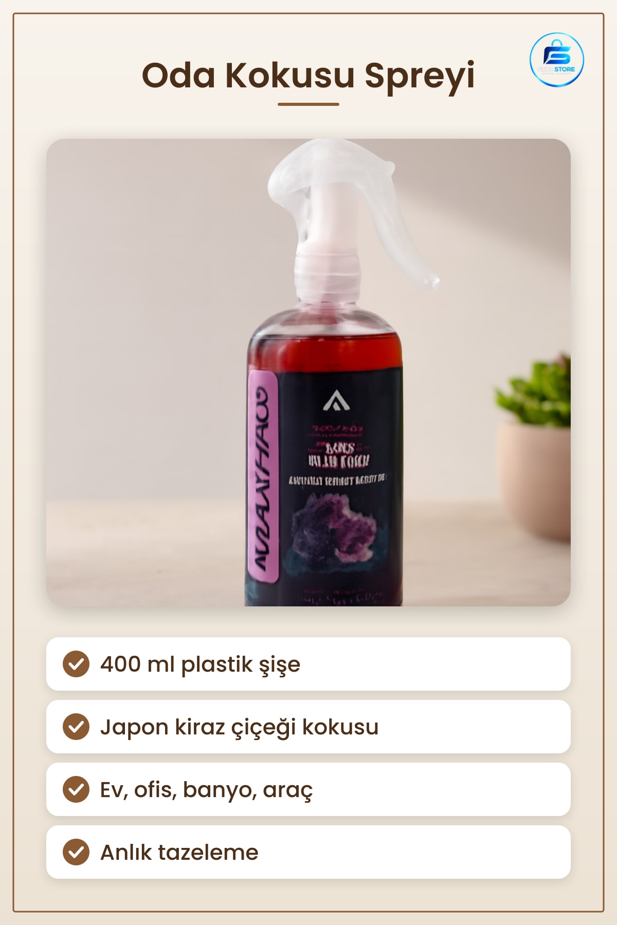 Japon Kiraz Çiçeği Oda Kokusu Sprey 400 ml Ev Ofis Banyo Araç Ferahlatıcı Koku Giderici