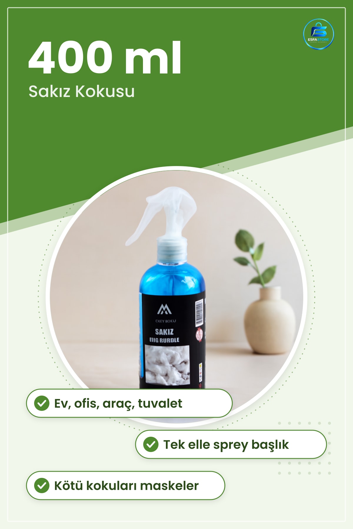 Oda Spreyi Sakız Kokulu 400 ml Sprey Şişe Ev Ofis Araç Tuvalet Koku Giderici Hava Ferahlatıcı