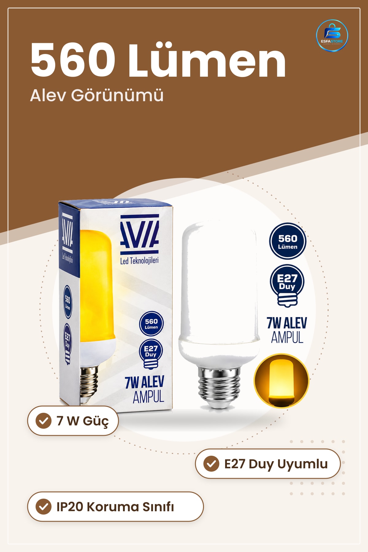 Alev Görünümlü Ampul 7 W Lümen E27 Duy Dekoratif Efekt Aydınlatma Oturma Odası Kafe Aplik Avize