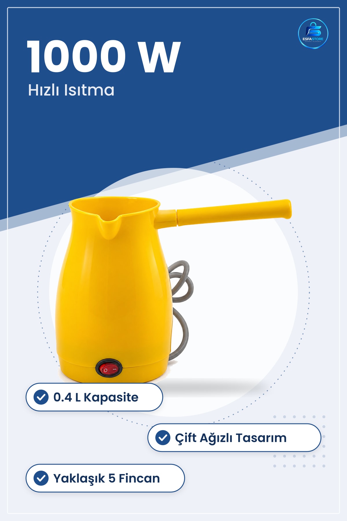 Elektrikli Türk Kahvesi Makinesi 0.4L 1000W Çift Ağzlı Sarı Cezve Ev Mutfak Kahve Hazırlama