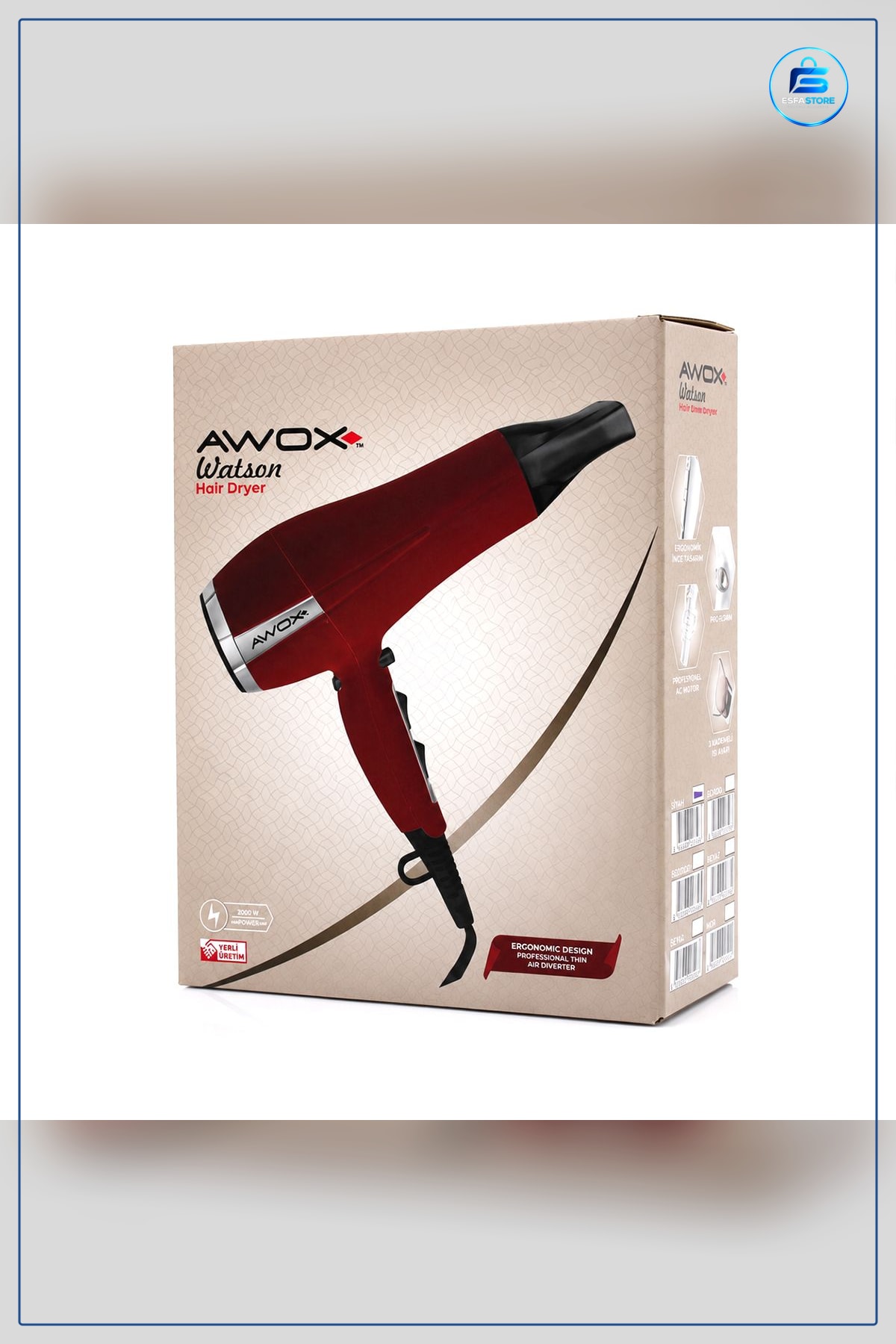 Saç Kurutma Makinesi 2400 W Fon Soğuk Fan 3 Kademe Isı Ayarı Seramik Işın 175 cm Kablo Ev Kullanımı