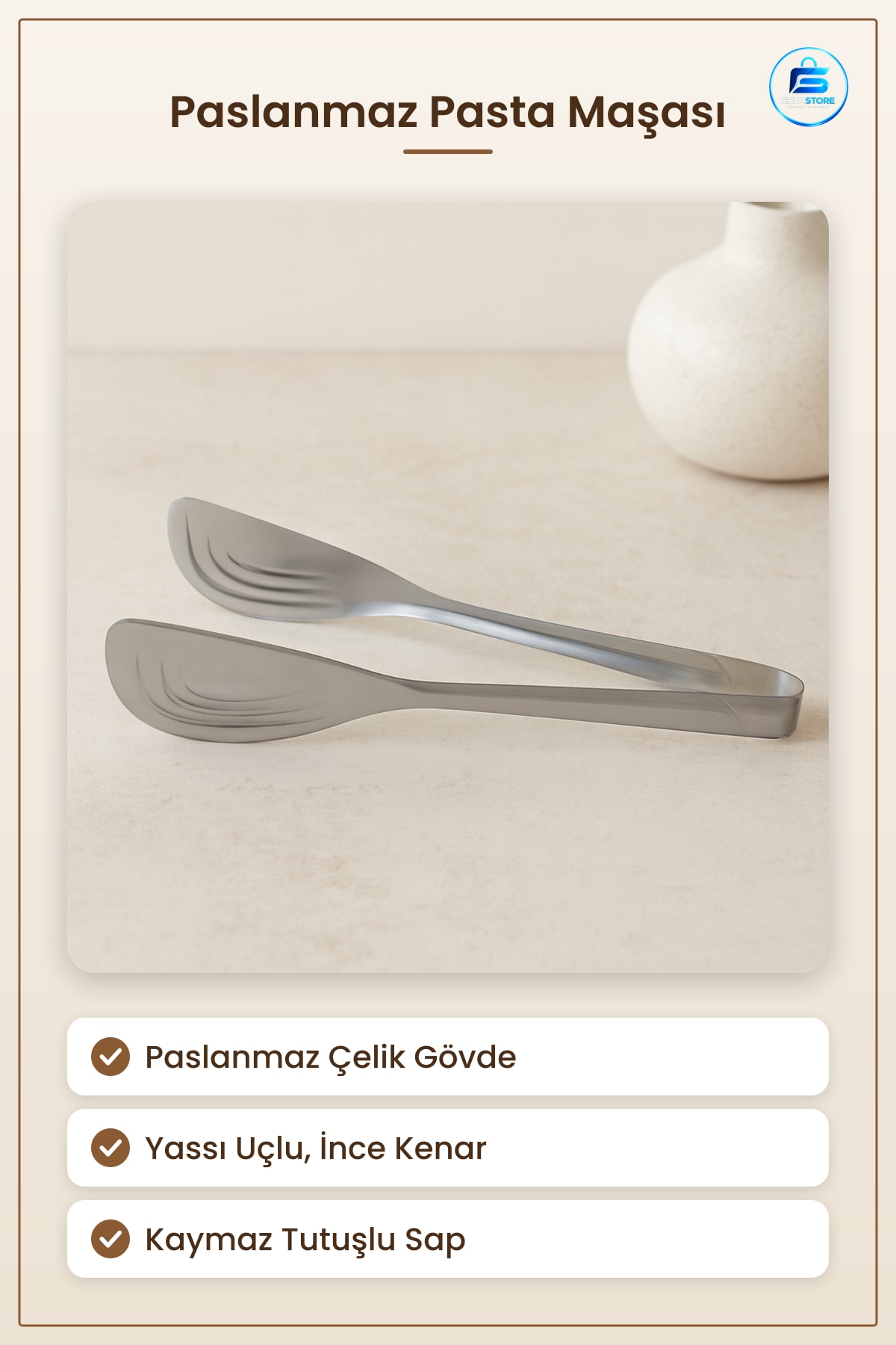 Spatula Maşa Paslanmaz Çelik Lüks Yassı Uçlu Pasta Servis Maşası Mutfak Sofra Kaymaz Saplı