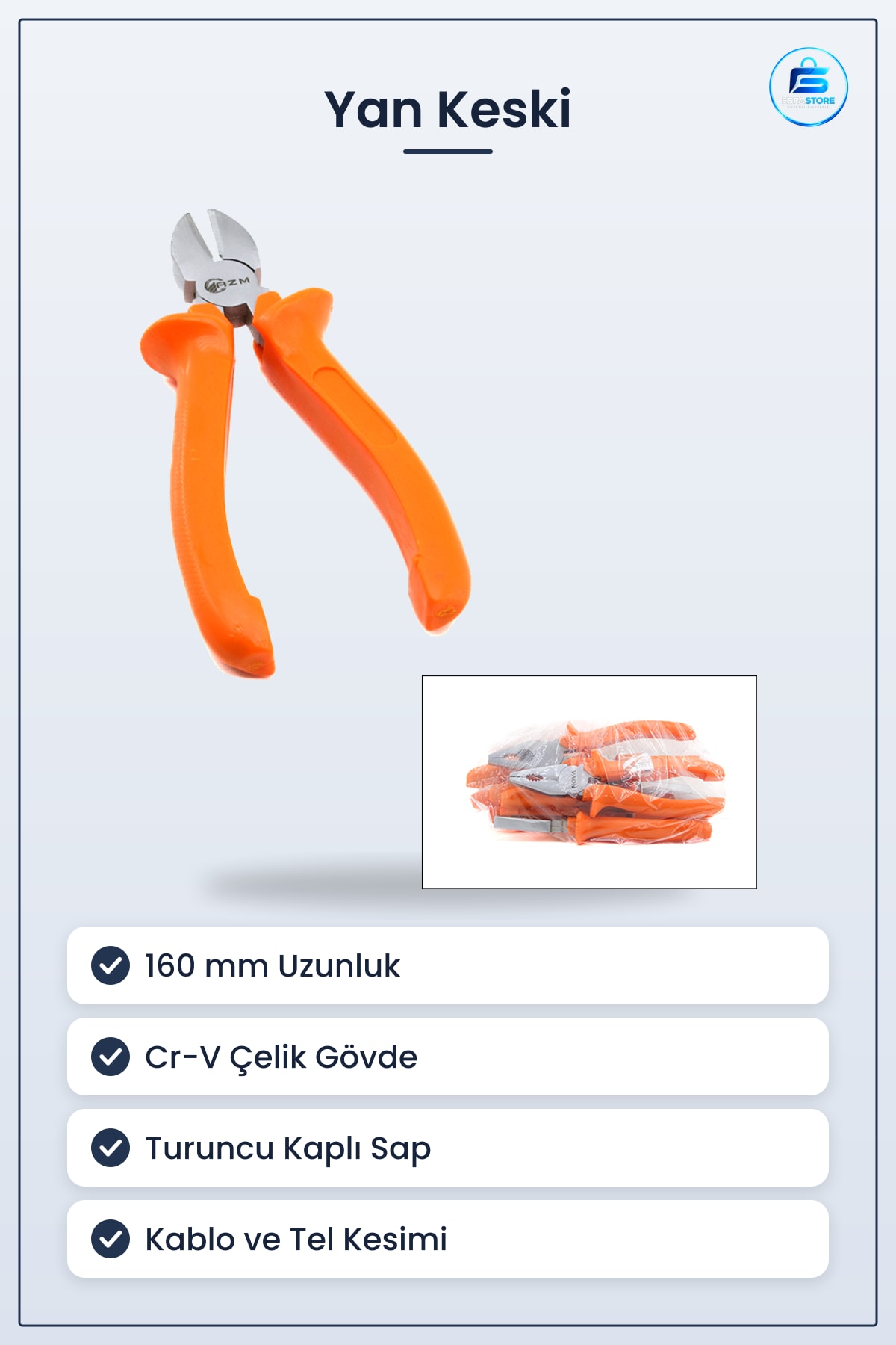 Yan Keski 160 mm Krom Vanadyum Turuncu Saplı Kablo Tel Kesici Pense Hırdavat El Aleti