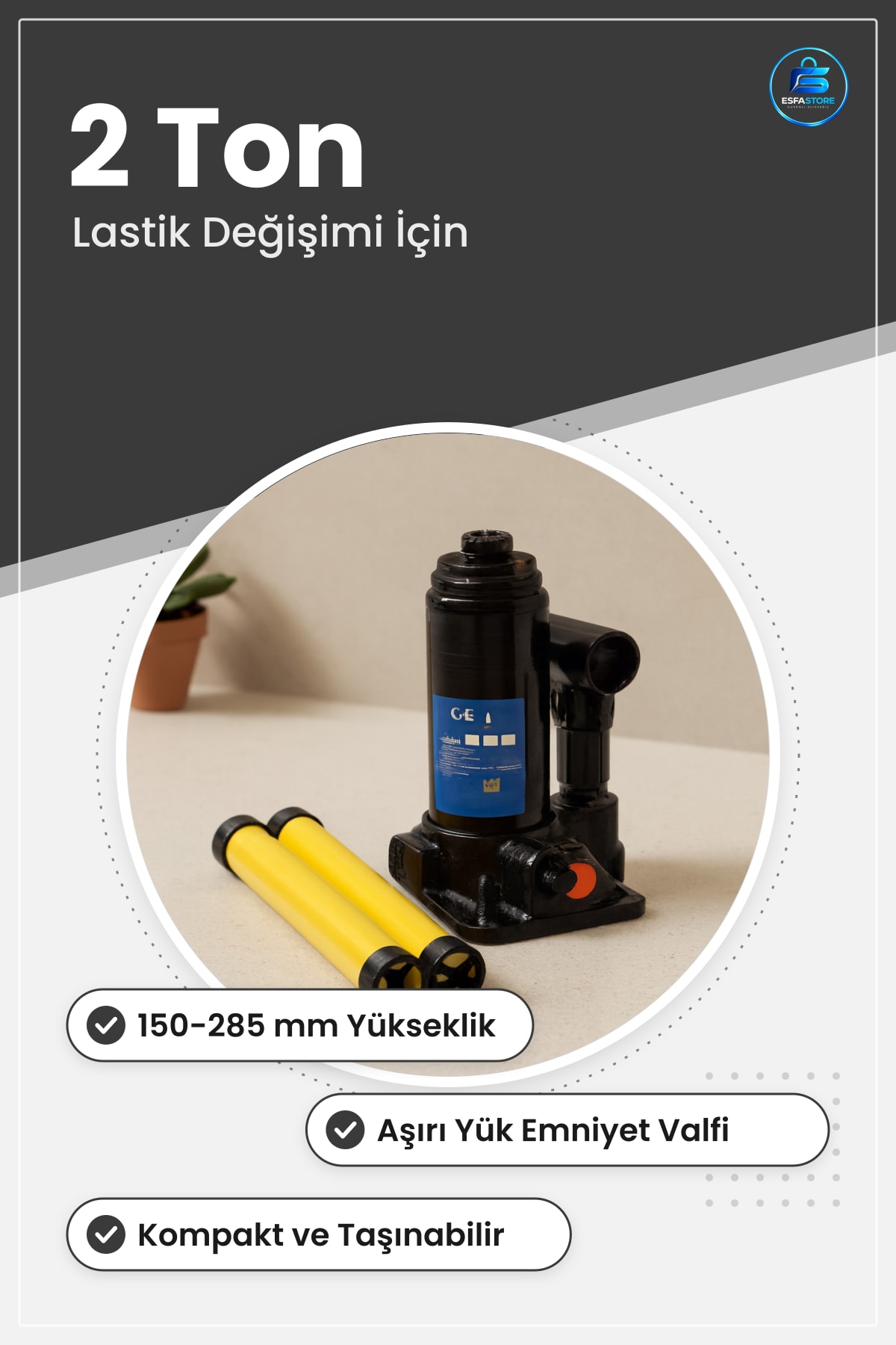Hidrolik Şişe Kriko 2 Ton /285 mm Oto Araç Lastik Değişimi Kaldırma Aracı Servis Atölye