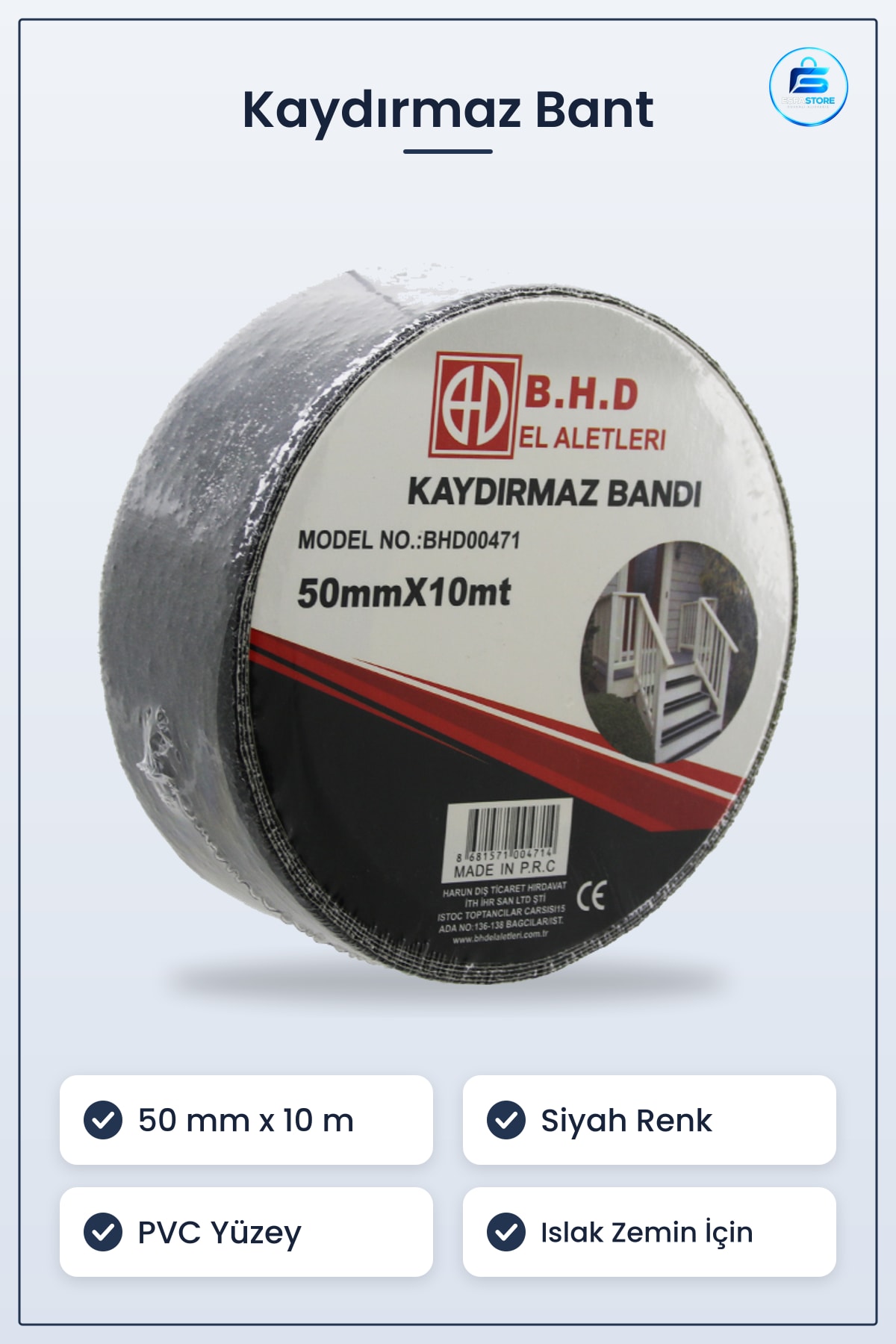 Kaydırmaz Bant 50 mm x 10 m Siyah Merdiven Rampa Basamak Islak Zemin Kayma Önleyici