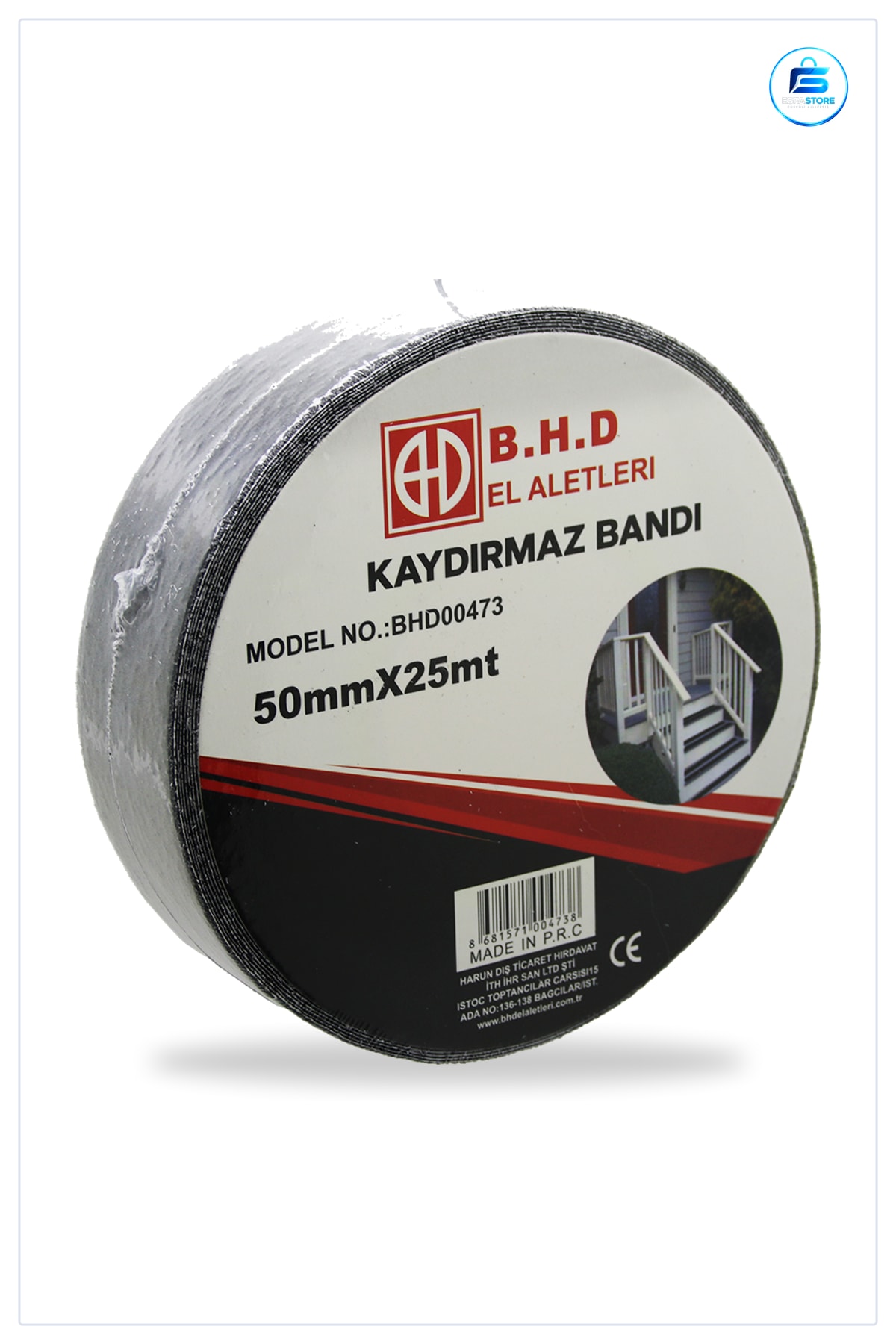 Kaydırmaz Bant 50 mm x 25 m Siyah PVC Merdiven Basamak Rampa Depo Banyo Balkon Güvenlik Bandı Kayma