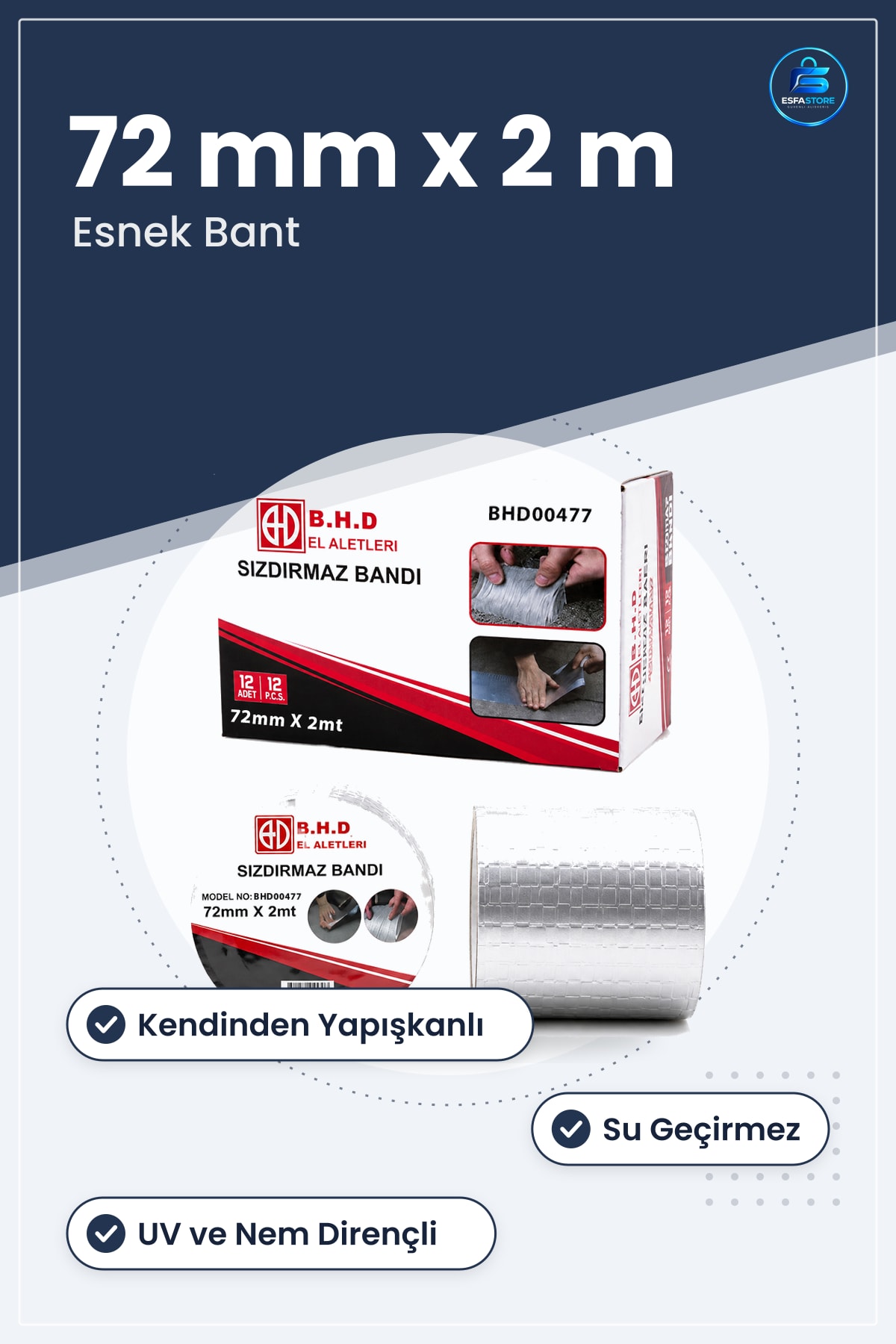 Sızdırmaz Tamir Bandı 72mm x 2m Su Geçirmez Kendinden Yapışkanlı Sakız Esnek Hızlı Onarım