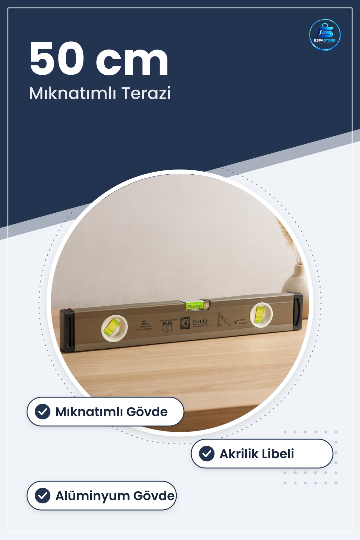 Su Terazisi 50 cm Mıknatıslı Alüminyum Gövdeli Gri Hassas Ölçüm Duvar Montaj Raf Marangoz