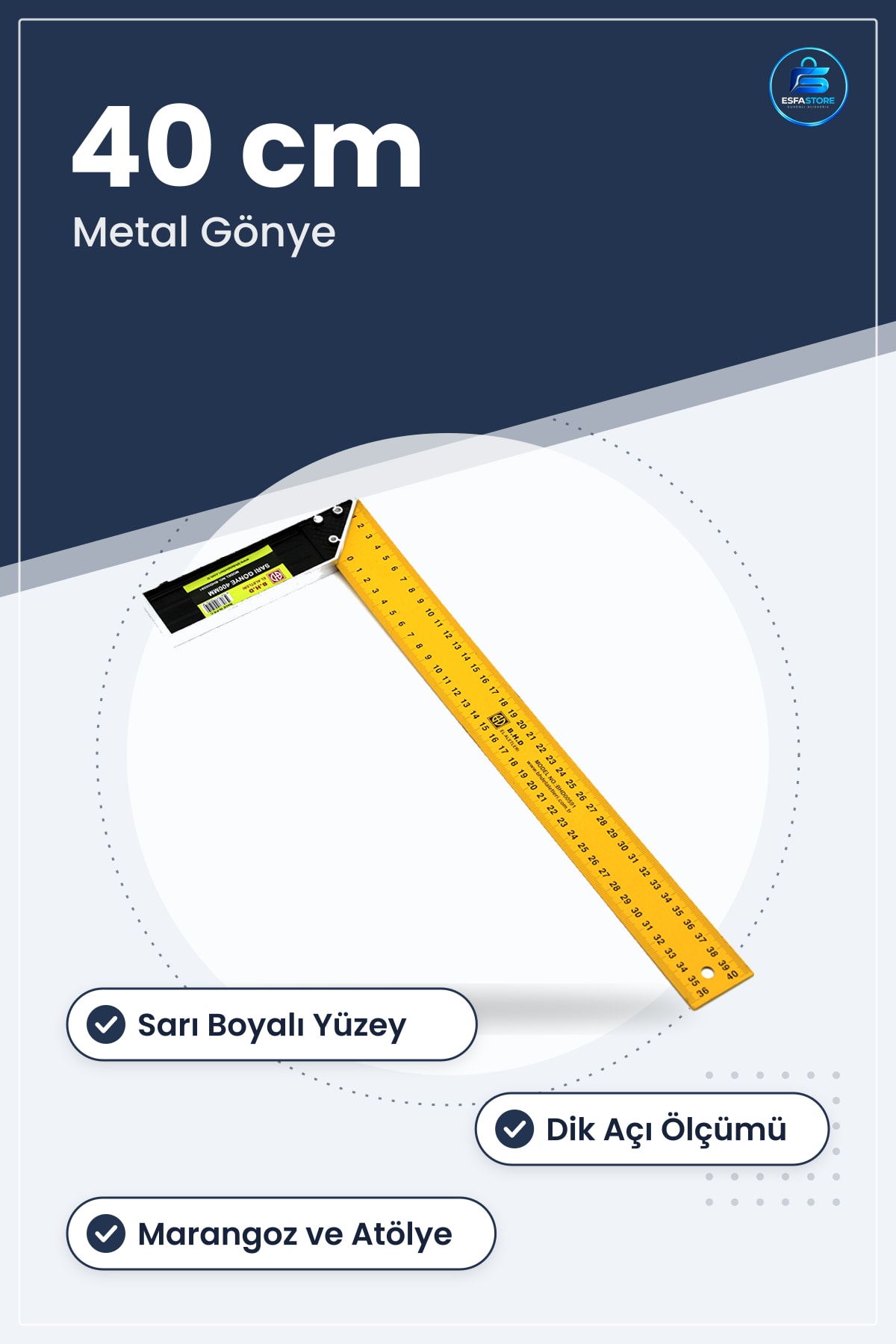 Masa Gönyesi 40 cm Metal Sarı Dik Açı Ölçü Alma Şablon Marangozluk Hırdavat Atölye