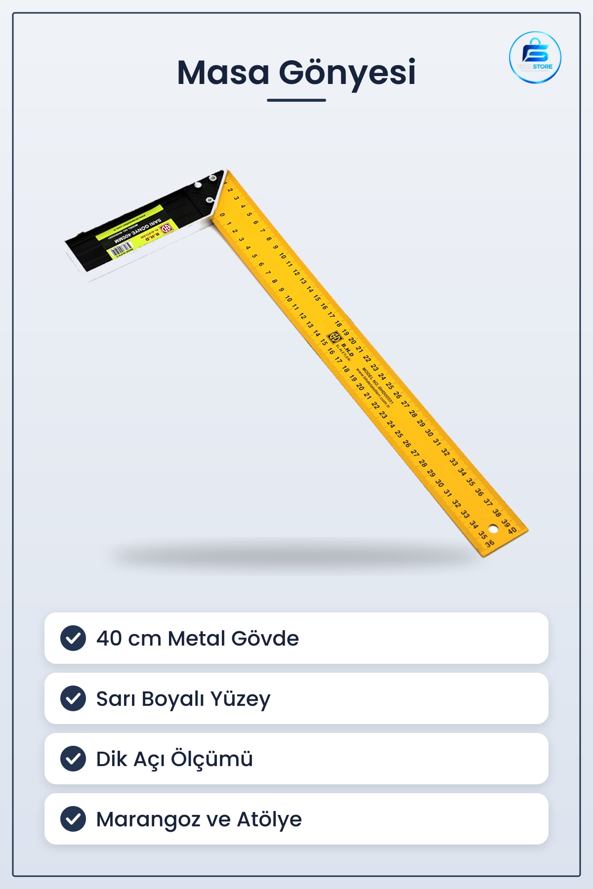 Masa Gönyesi 40 cm Metal Sarı Dik Açı Ölçü Alma Şablon Marangozluk Hırdavat Atölye