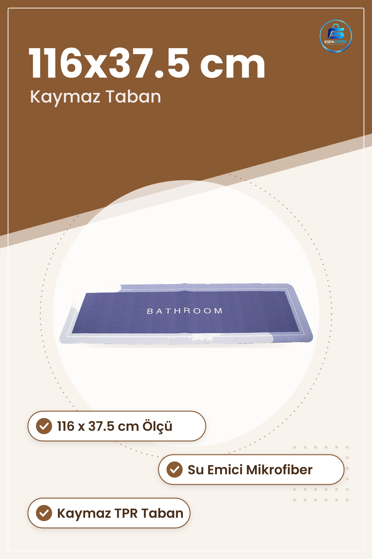 Dikdörtgen Su Emici Banyo Paspası 116 x 37.5 cm Kaymaz Mikrofiber Elastik Duş Önü Halısı