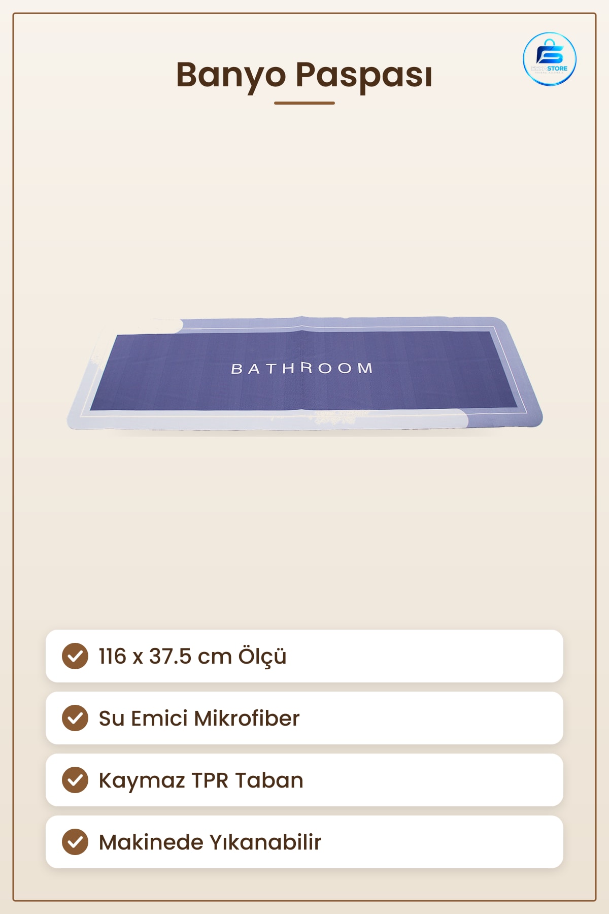Dikdörtgen Su Emici Banyo Paspası 116 x 37.5 cm Kaymaz Mikrofiber Elastik Duş Önü Halısı