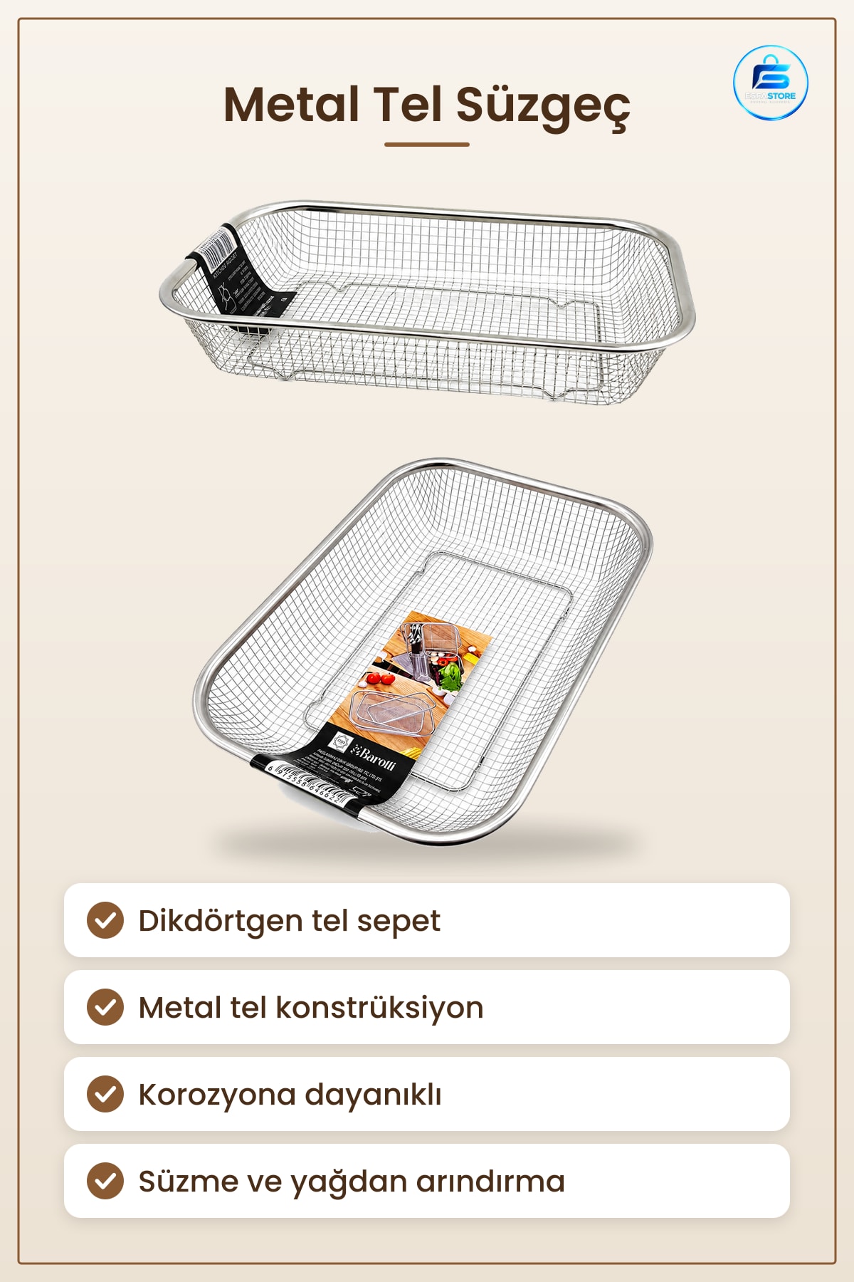 Dikdörtgen Tel Sepet Metal Süzgeç Mutfak Yıkama Çok Amaçlı Yemek Hazırlık Kullanım Sepeti