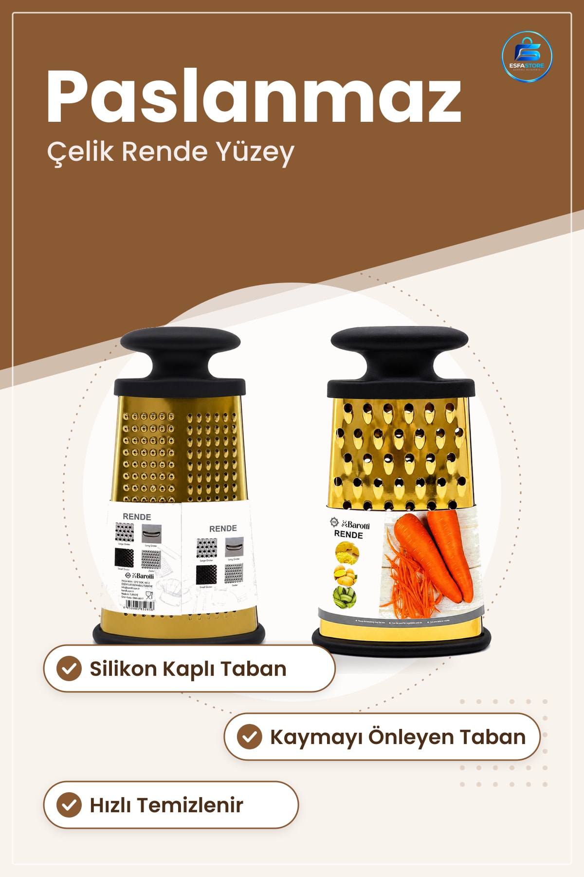 Rende Gold Paslanmaz Çelik Silikon Kaplama Tabanı Mutfak Sebze Peynir Rendesi Dayanıklı