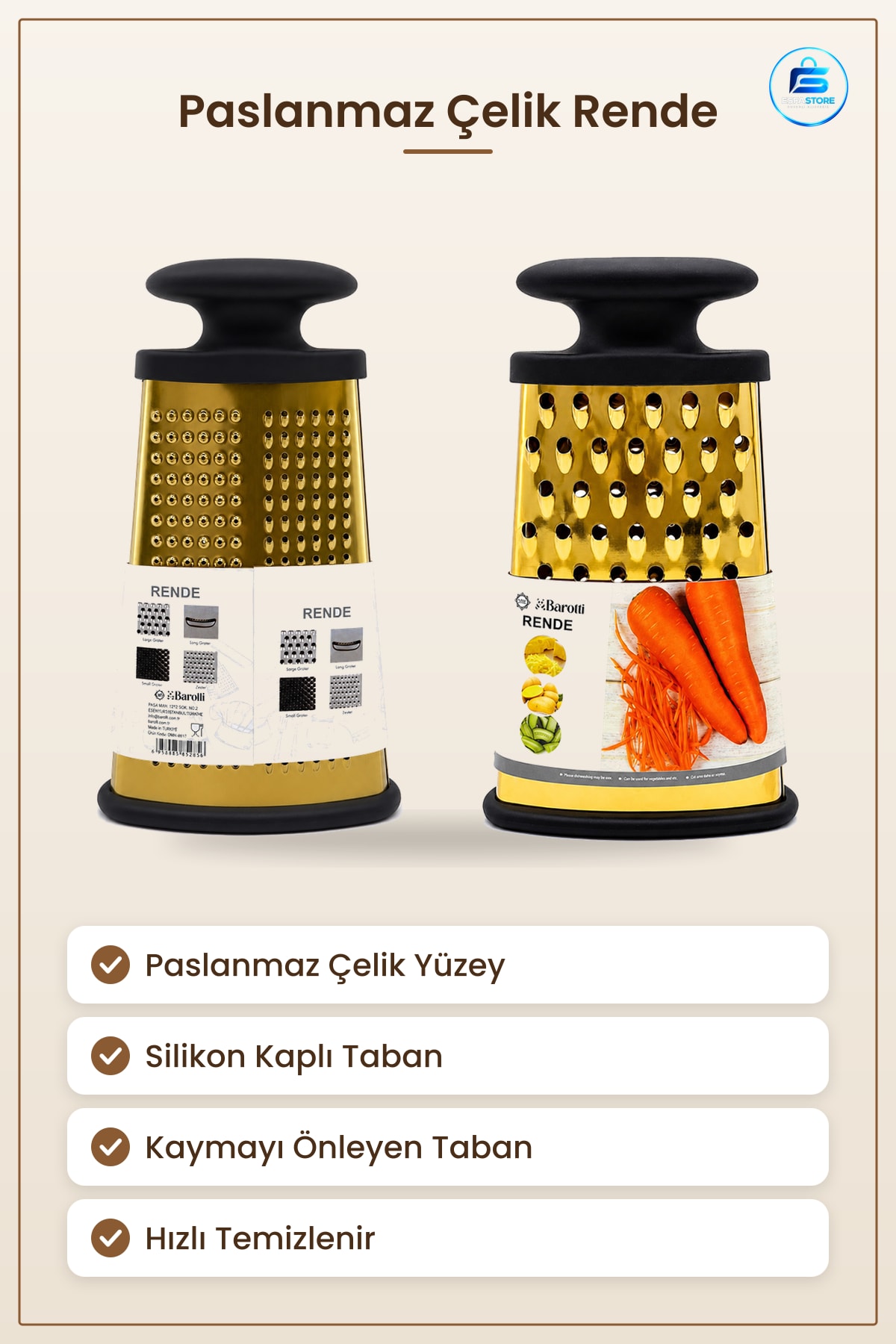 Rende Gold Paslanmaz Çelik Silikon Kaplama Tabanı Mutfak Sebze Peynir Rendesi Dayanıklı