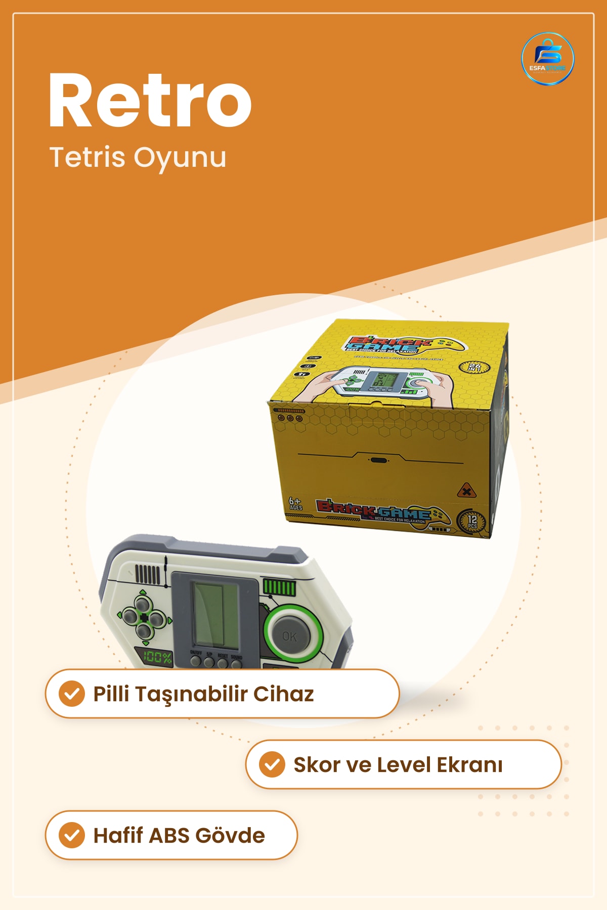 Tetris Elektronik El Oyunu Pilli Skor Level Ekranlı Taşınabilir Oyuncak Retro Oyun Cihazı