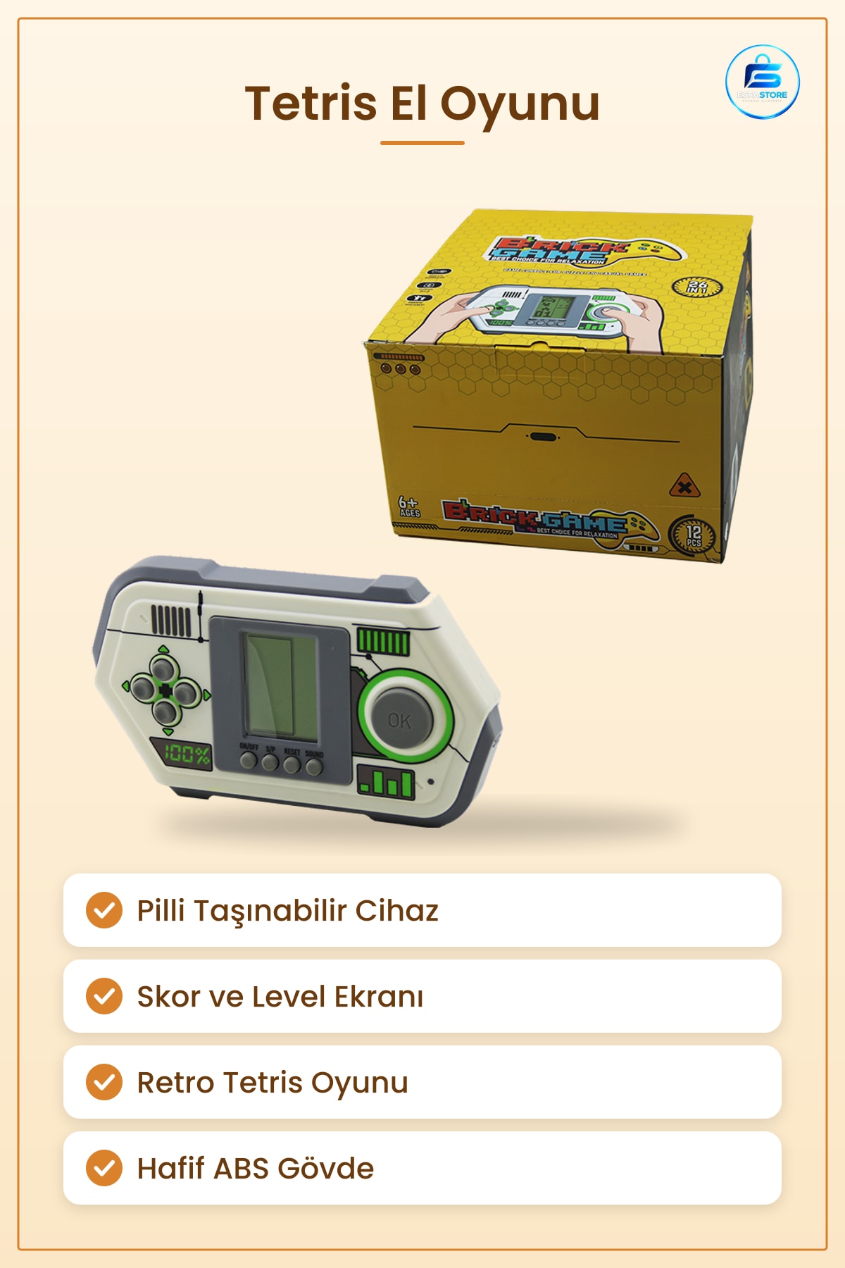 Tetris Elektronik El Oyunu Pilli Skor Level Ekranlı Taşınabilir Oyuncak Retro Oyun Cihazı