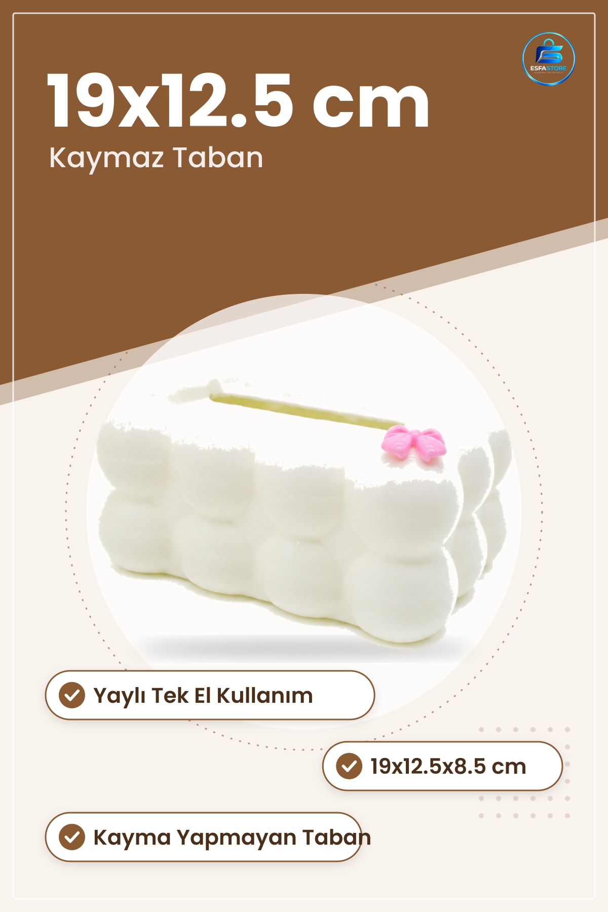 Peçetelik Bulut Masaüstü Yaylı Dekoratif Tutucu 19x12.5x8.5 cm Beyaz ABS Kaymaz Taban