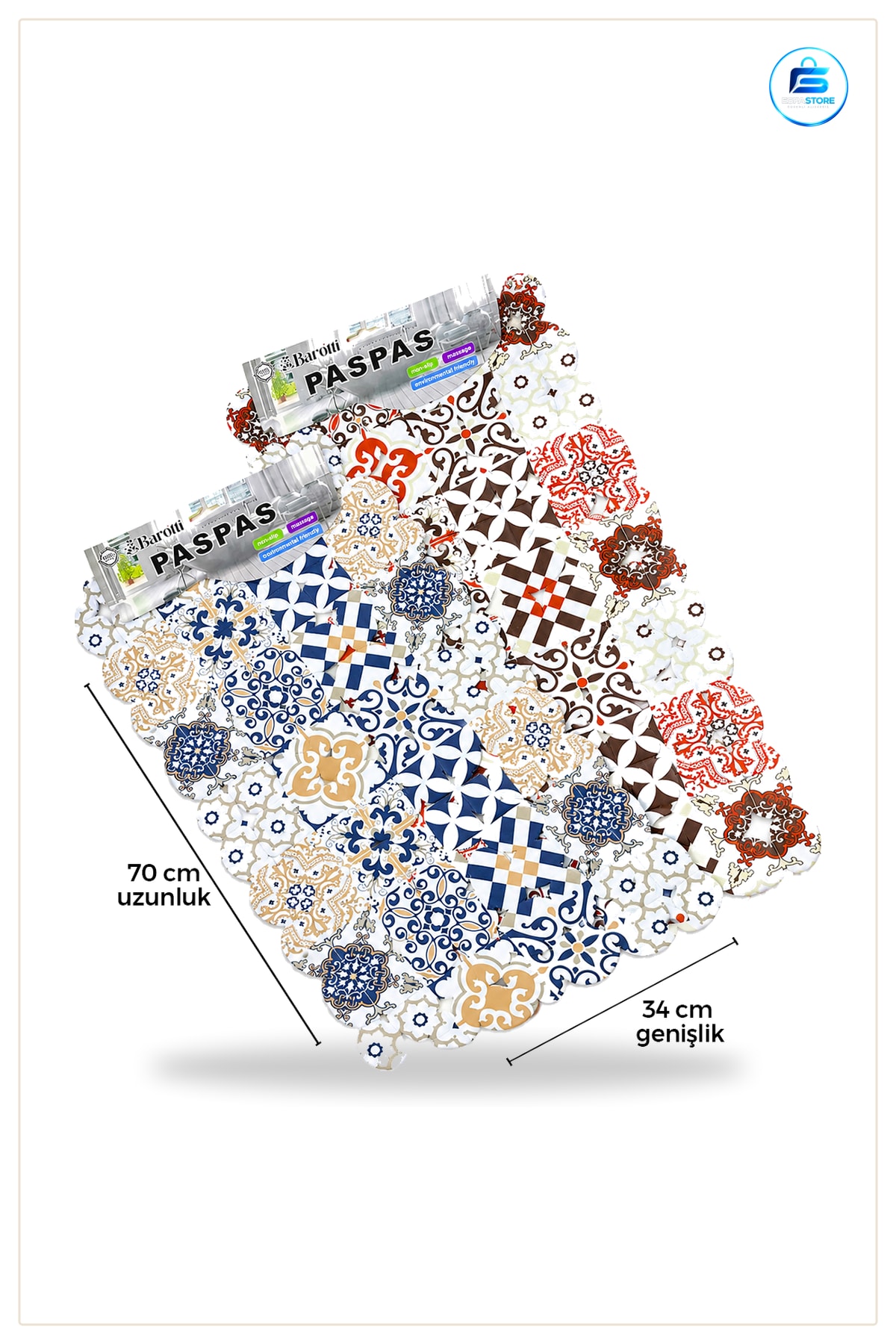 Banyo Paspásı Kaydırmaz Su Emici Mikrofiber 70x34 cm Küvet Önü Duş Çıkışı Desenli PVC Taban