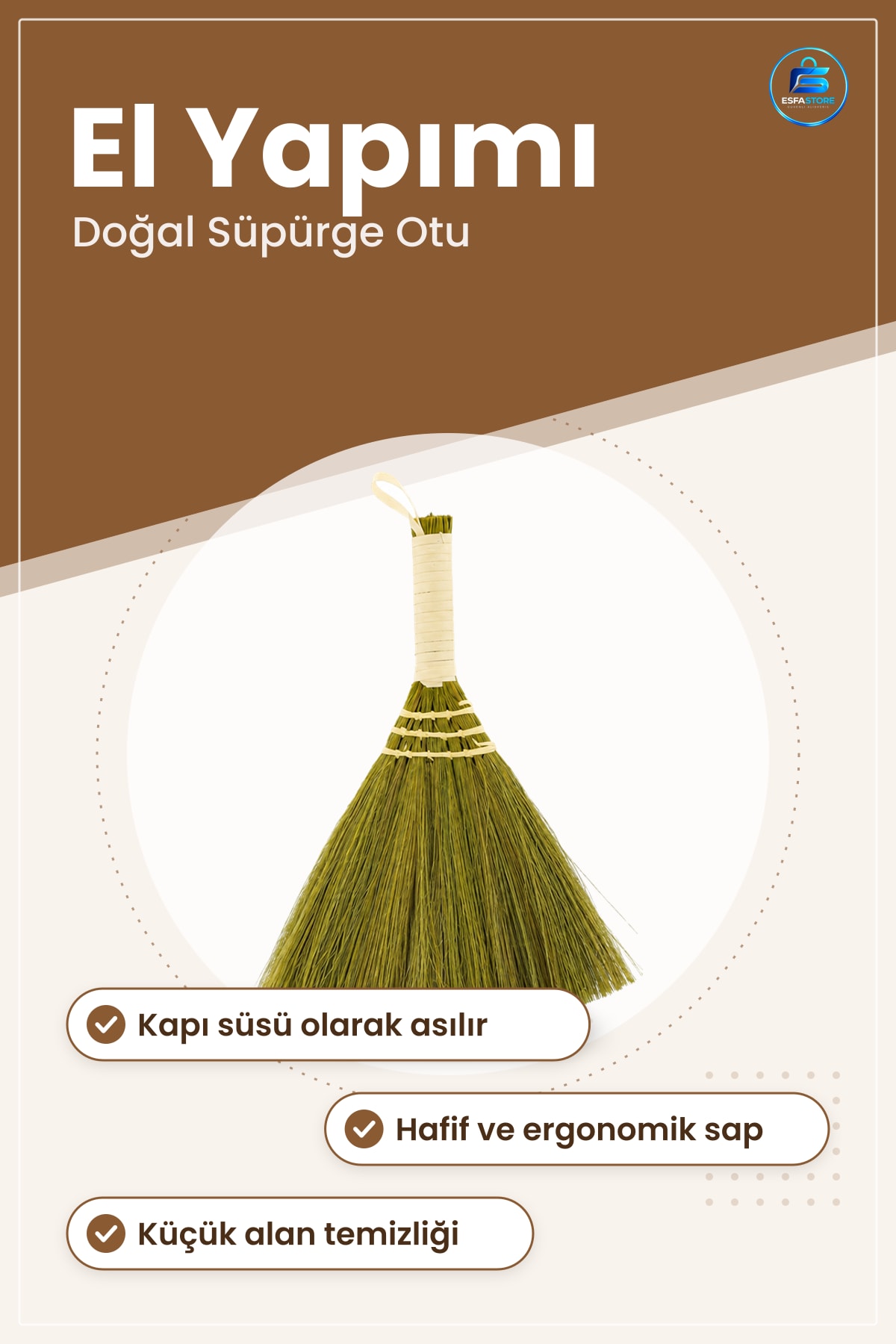 Kapı Süsü Hasır Saplı Mini Süpürge Doğal Otu El Yapımı Dekoratif Asılabilir Ev Dekorasyonu