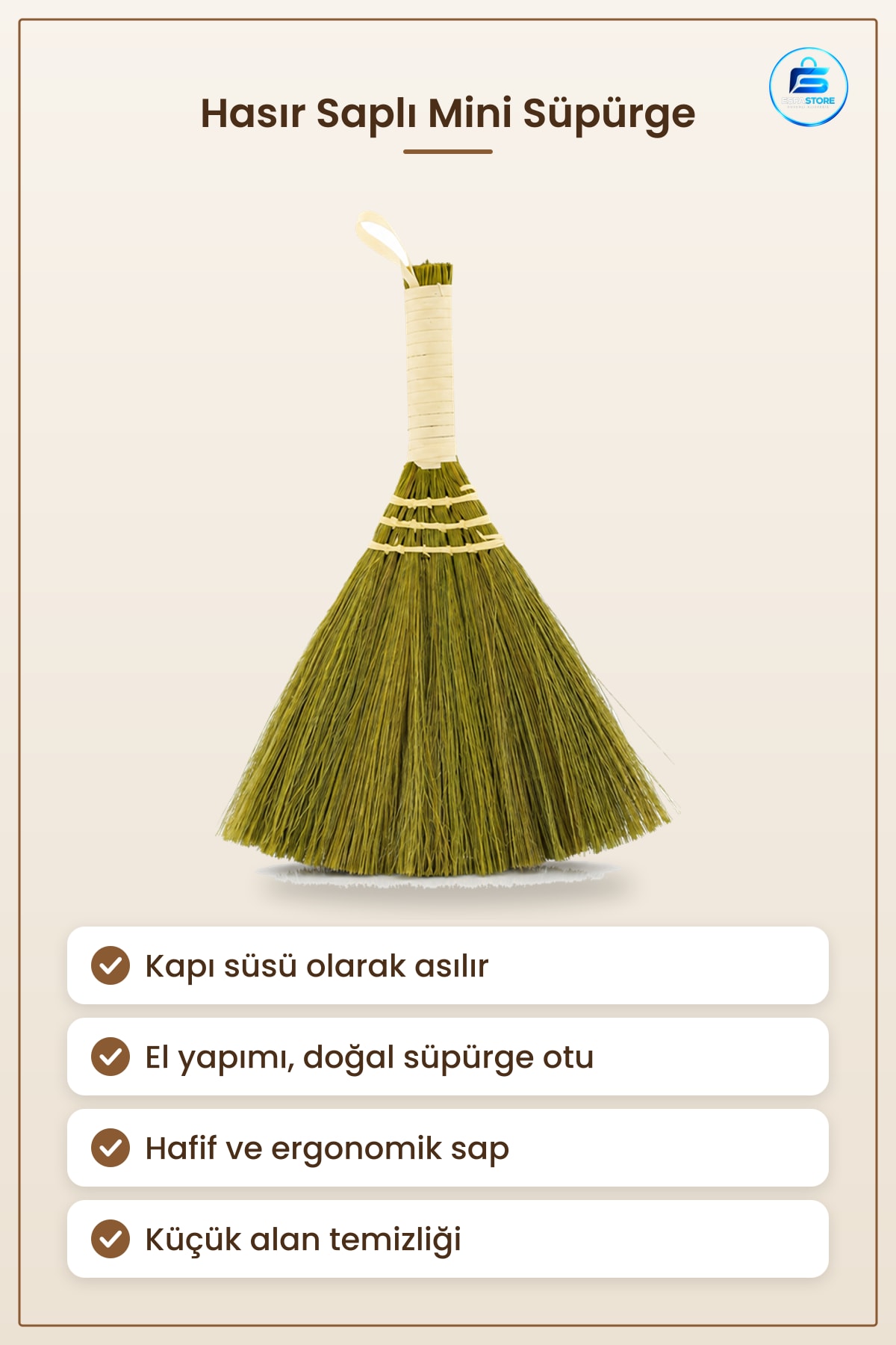 Kapı Süsü Hasır Saplı Mini Süpürge Doğal Otu El Yapımı Dekoratif Asılabilir Ev Dekorasyonu