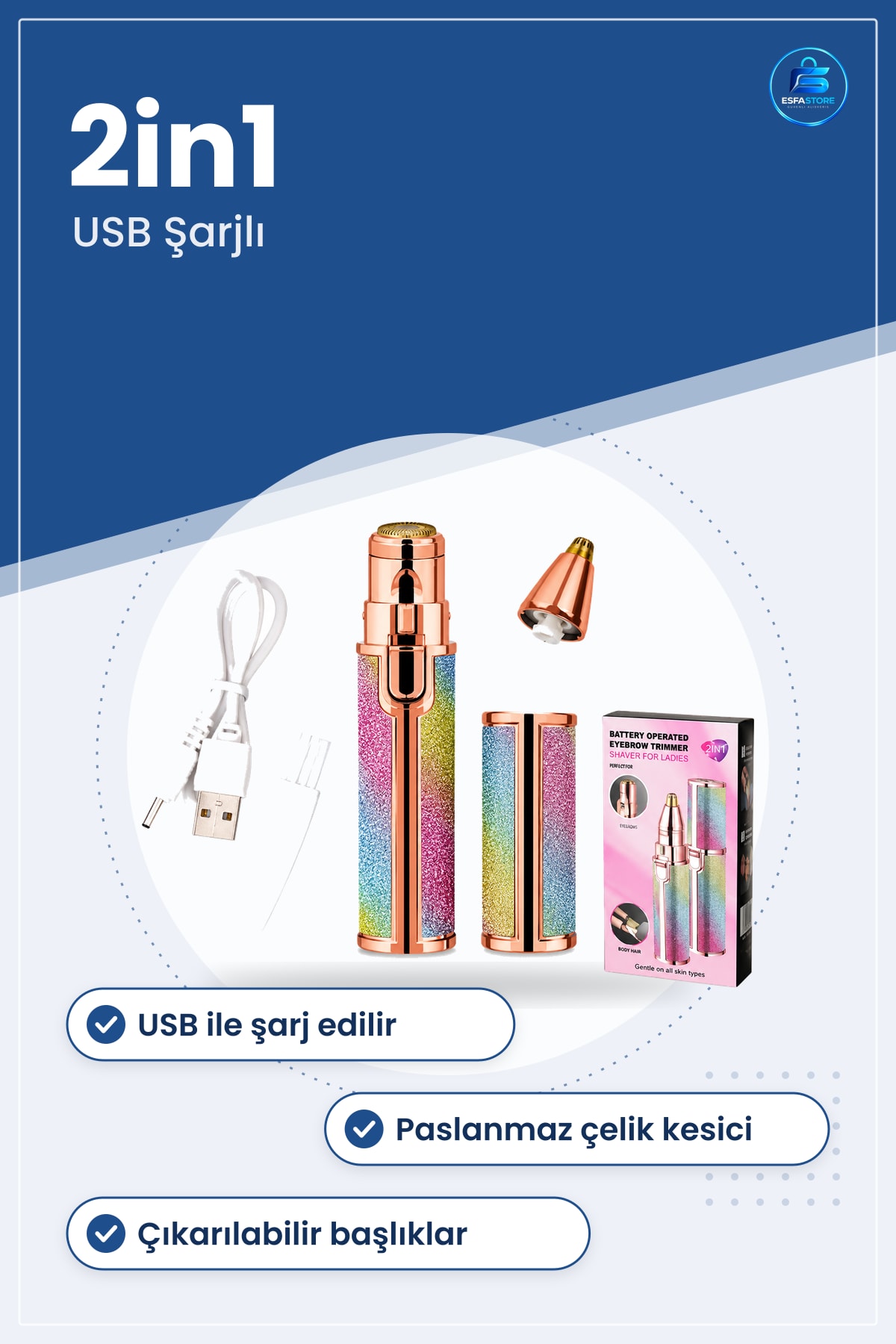 Tıraş Makinesi USB Şarjlı 2in1 Burun ve Yanak Tüy Alma Kişisel Bakım Seyahat Kullanışlı