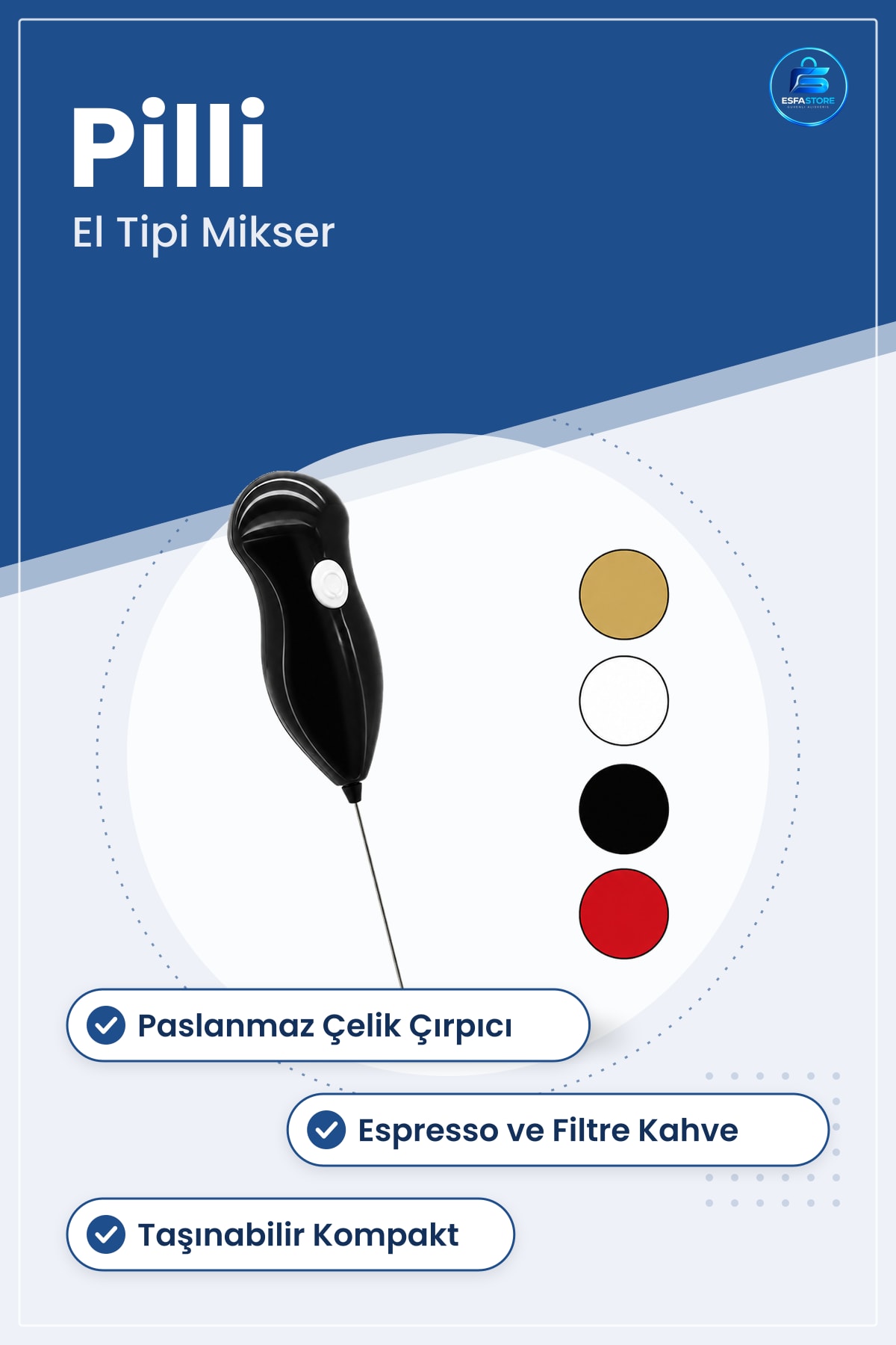 Pilli Mini Süt ve Kahve Köpürtücü El Tipi Mikser Krem Köpük Espresso Filtre Taşınabilir Paslanmaz