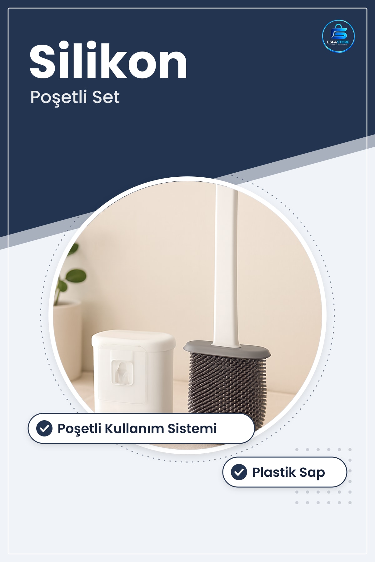 Silikon Tuvalet Fırçası Poşetli Klozet Seti Plastik Sap Hijyenik Banyo Aksesuarı Ev Ofis