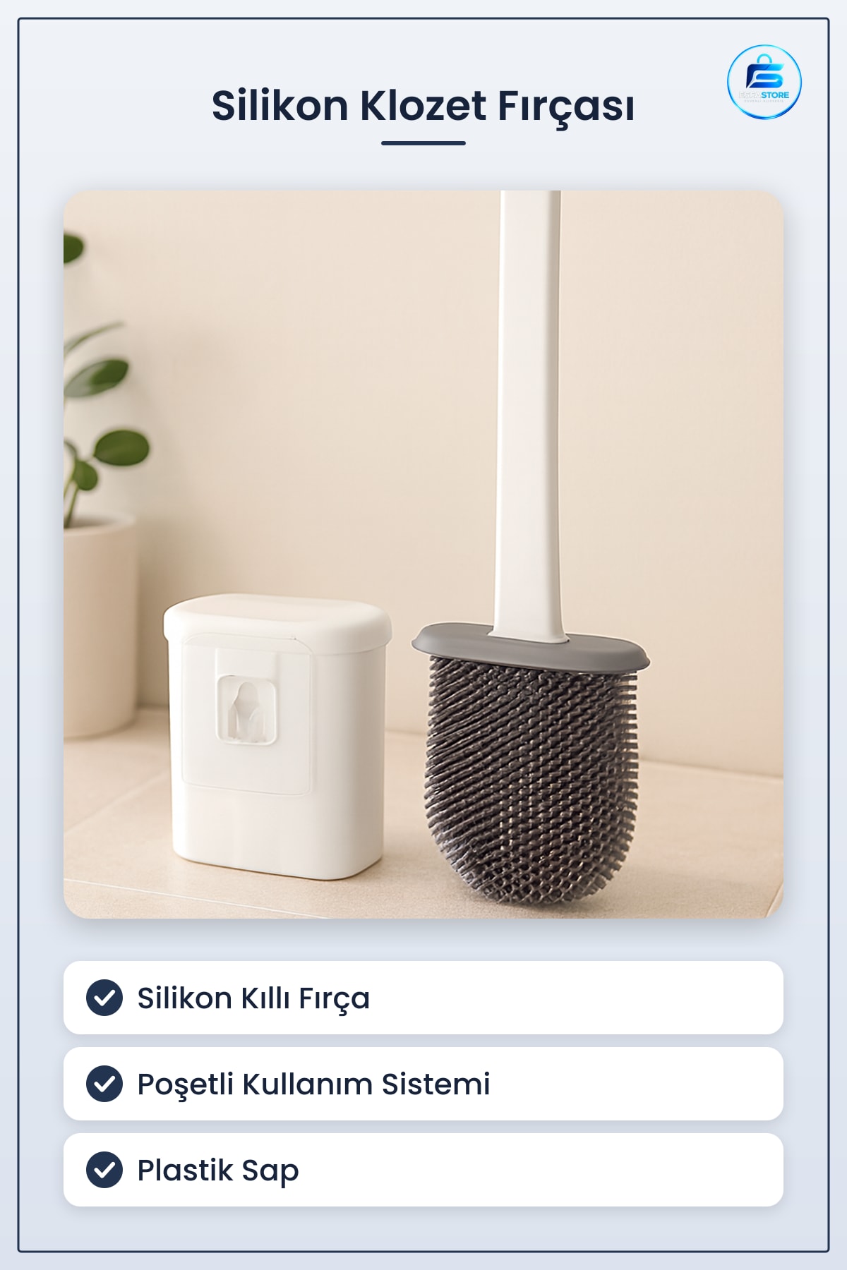 Silikon Tuvalet Fırçası Poşetli Klozet Seti Plastik Sap Hijyenik Banyo Aksesuarı Ev Ofis