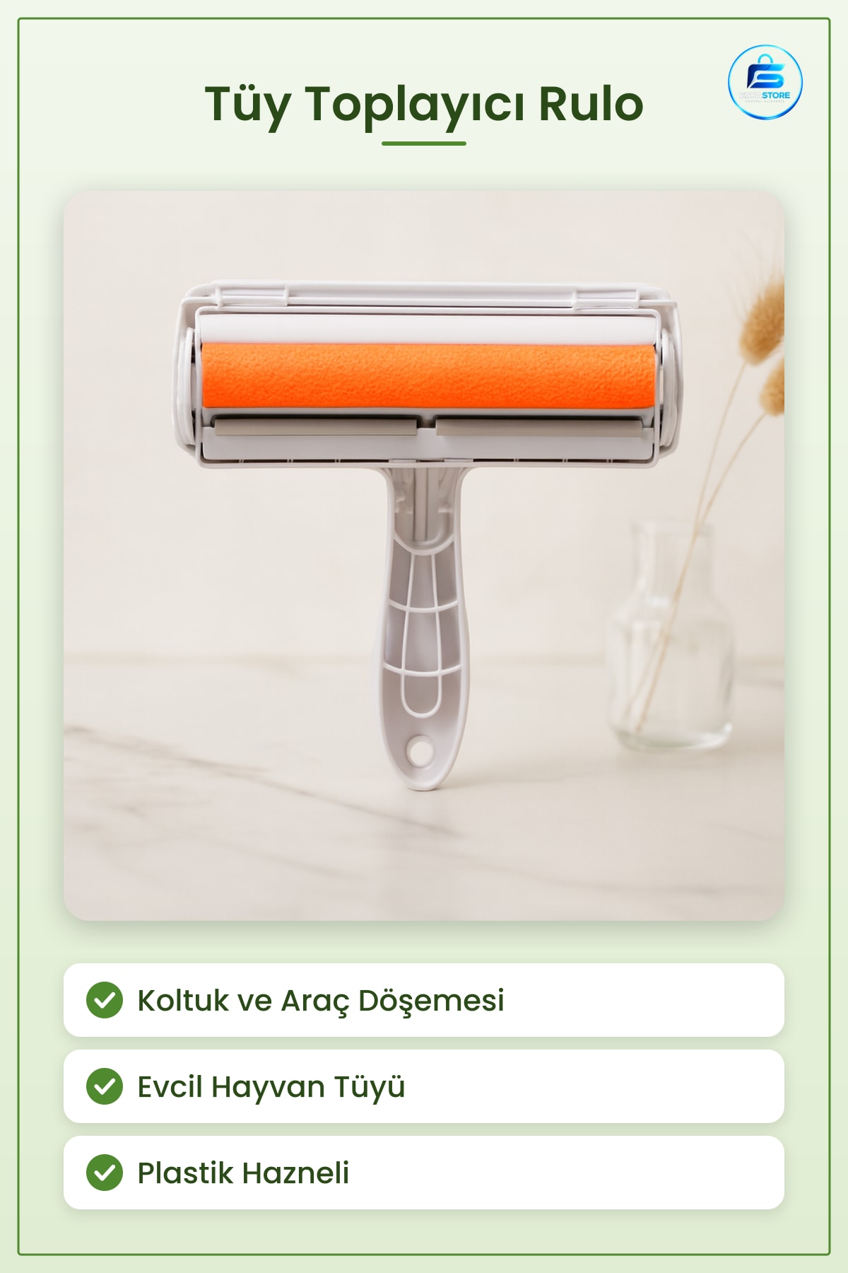 Tüy Toplayıcı Rulo Yaprak Plastik Hazneli Kummaş Koltuk Araç Döşemesi Evcil Hayvan Kl Temizlik