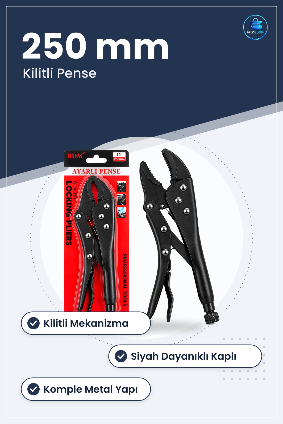 Ayarlı Pense 10 inç 250 mm Kilitli Komple Metal Siyah Kaymaz Sap Boru Profil Kavrama Sökme Tamir