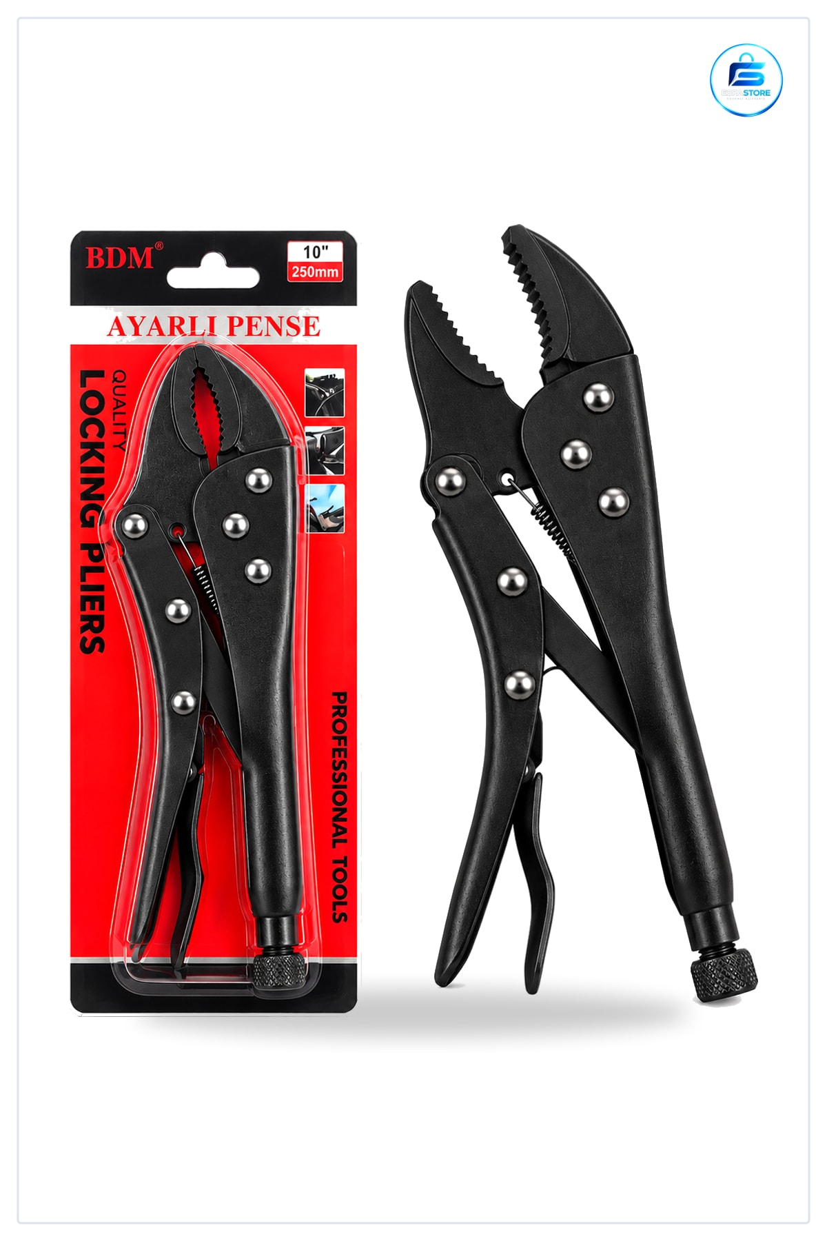 Ayarlı Pense 10 inç 250 mm Kilitli Komple Metal Siyah Kaymaz Sap Boru Profil Kavrama Sökme Tamir