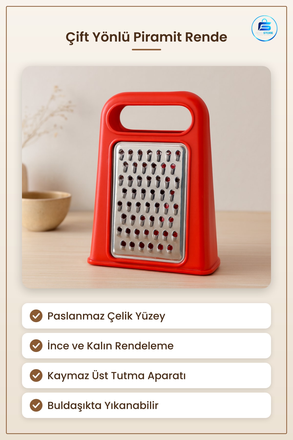 Rende Çift Yönlü Piramit Paslanmaz Çelik Mutfak Rendesi Peynir Sebze Rendeleme Aleti Kalın İnce