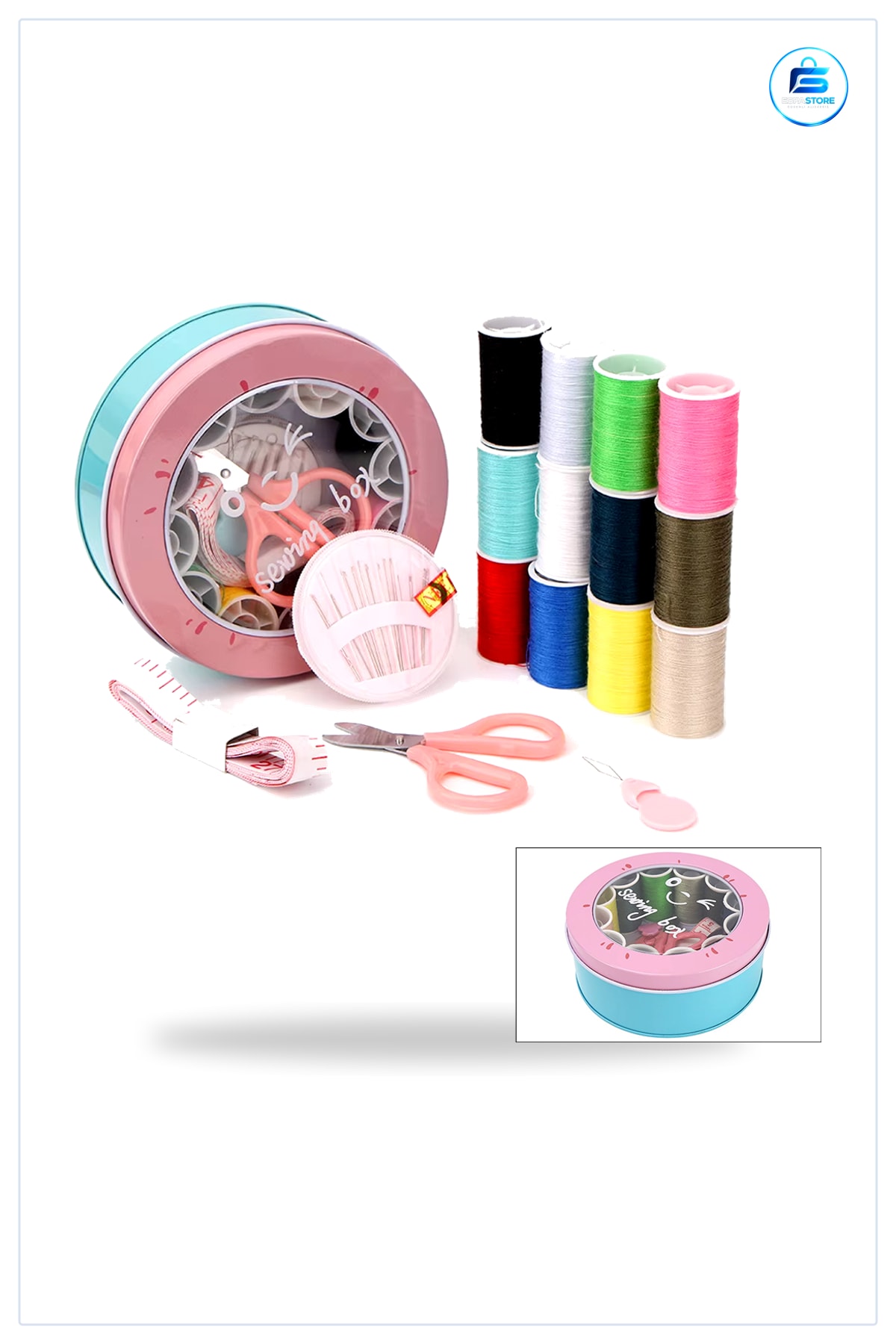 Dikiş Makinesi Aksesuarı Metal Kutulu Set İplik Mezura Tekstil Makası İğne Yüzük Seyahat