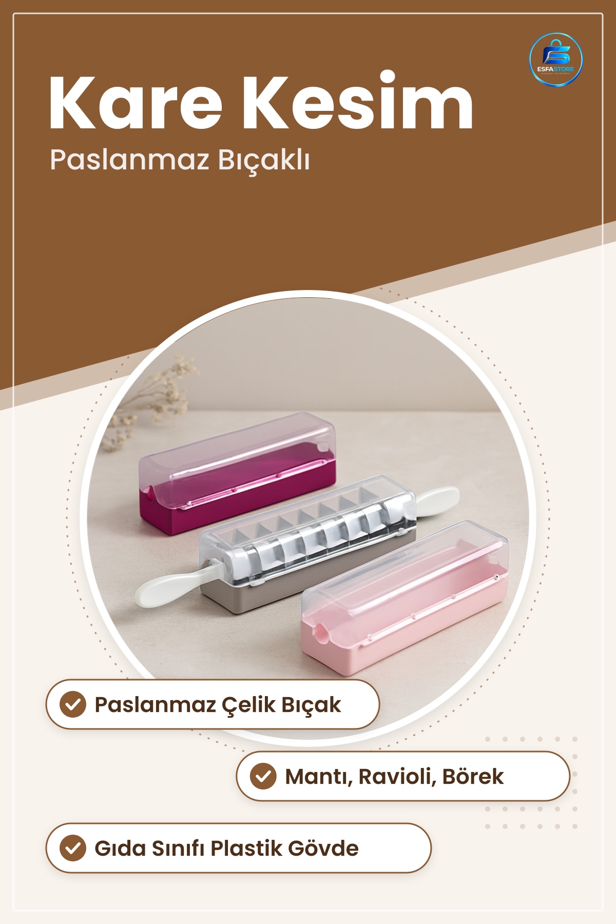 Mantı Kesici Merdane Bıçaklı Kare Kesim Paslanmaz Çelik Hamur İşi Mutfak Ev Kullanımı
