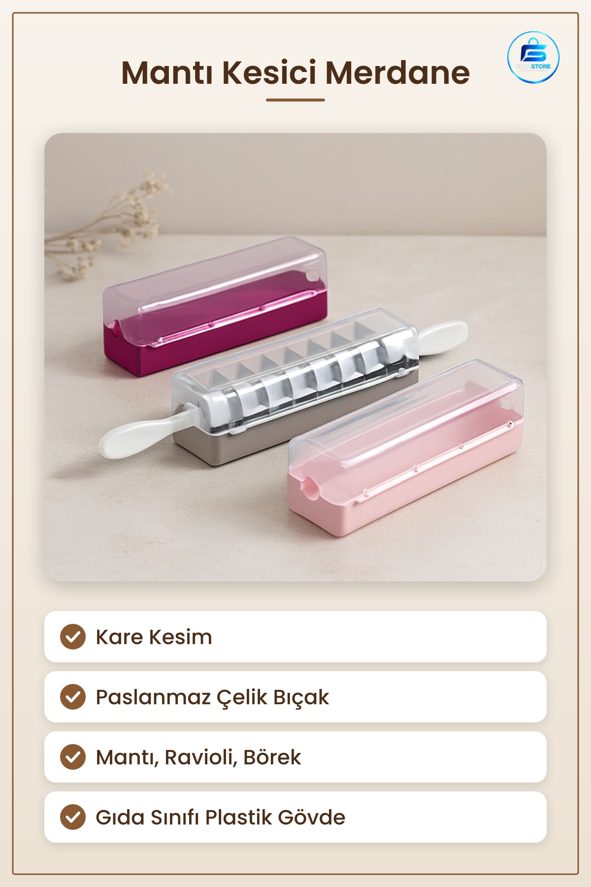 Mantı Kesici Merdane Bıçaklı Kare Kesim Paslanmaz Çelik Hamur İşi Mutfak Ev Kullanımı