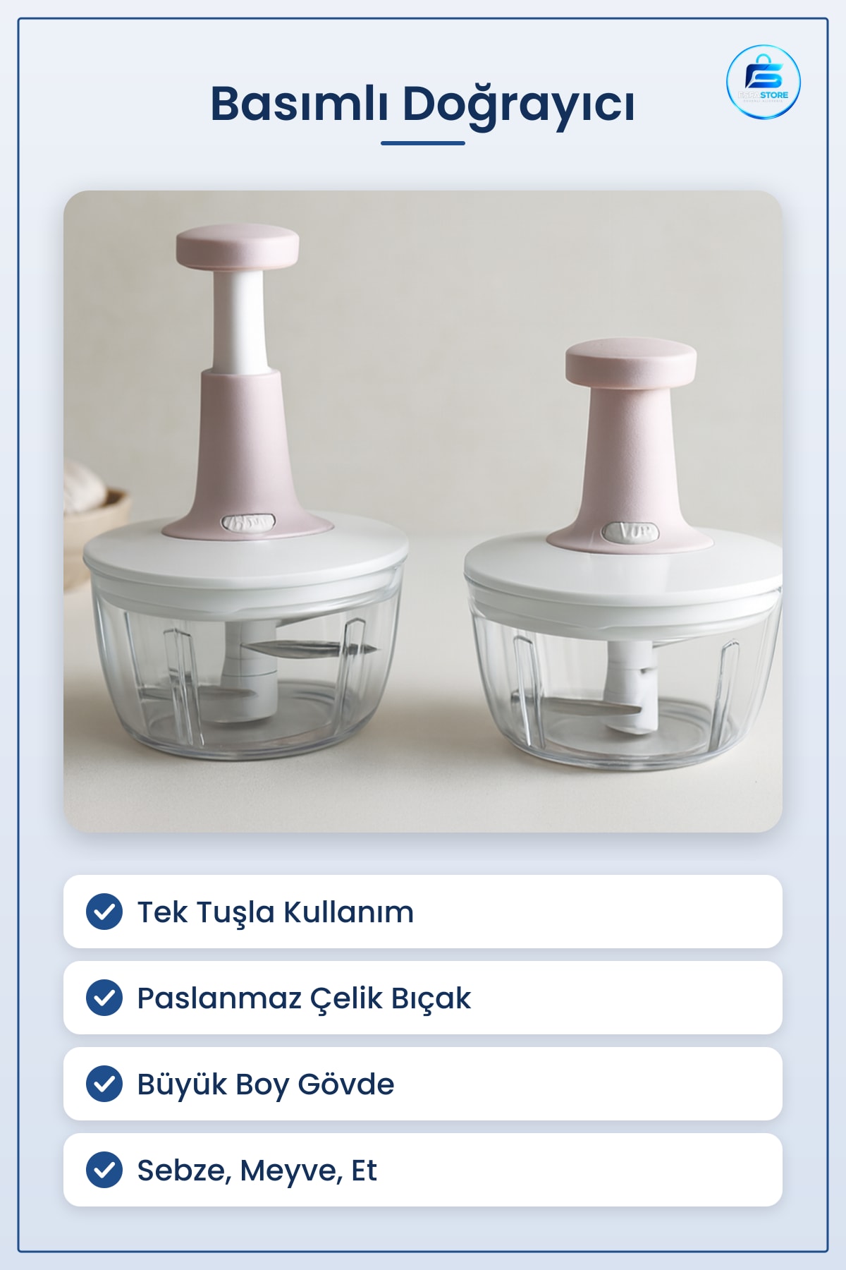 Basımlı Doğrayıcı Chopper Büyük Boy Paslanmaz Bıçaklı El Blender Pratik Tek Tuş Mutfak Sebze Meyve